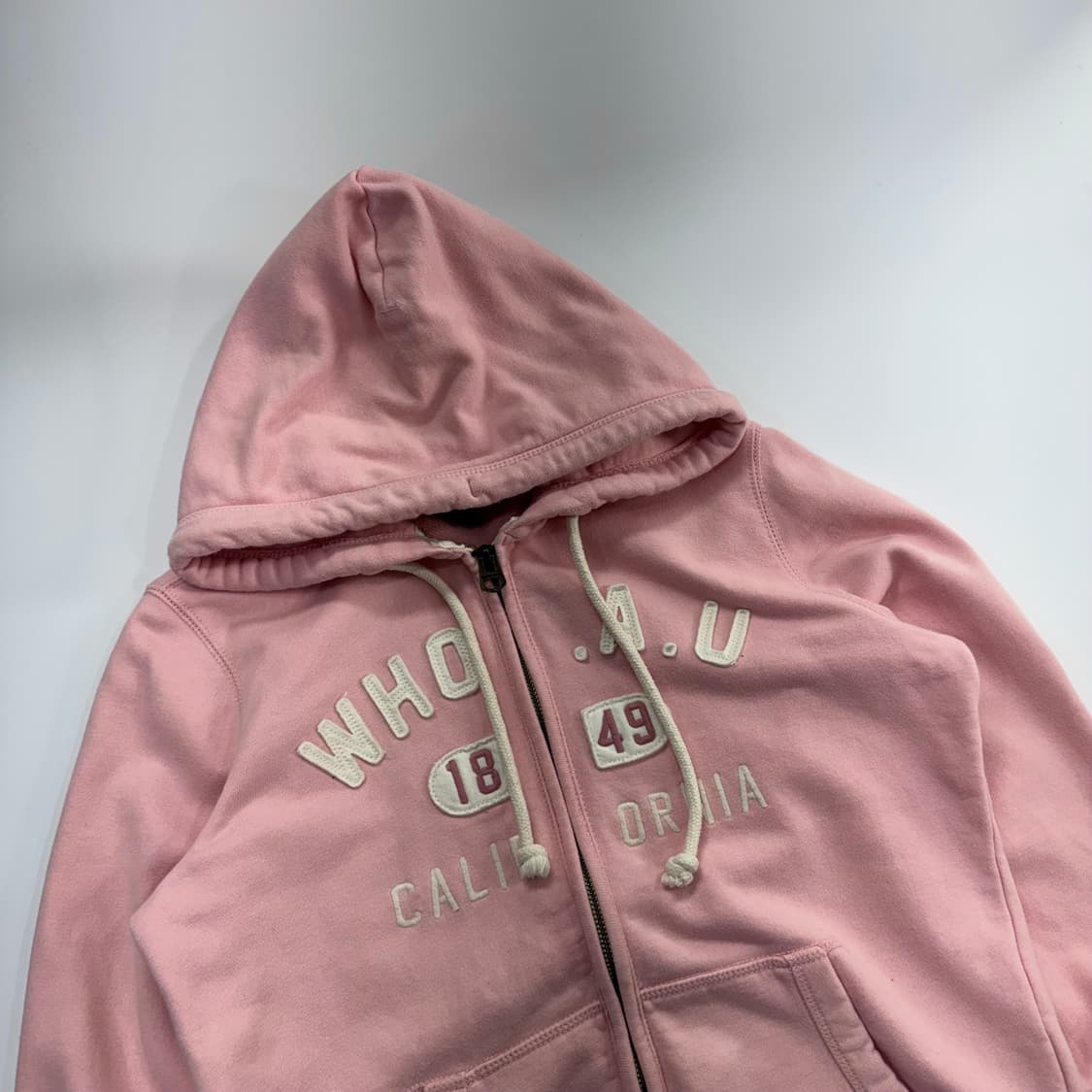 Who A U 후아유 스펠아웃 로고 라이트 핑크 후드집업 상품이미지4