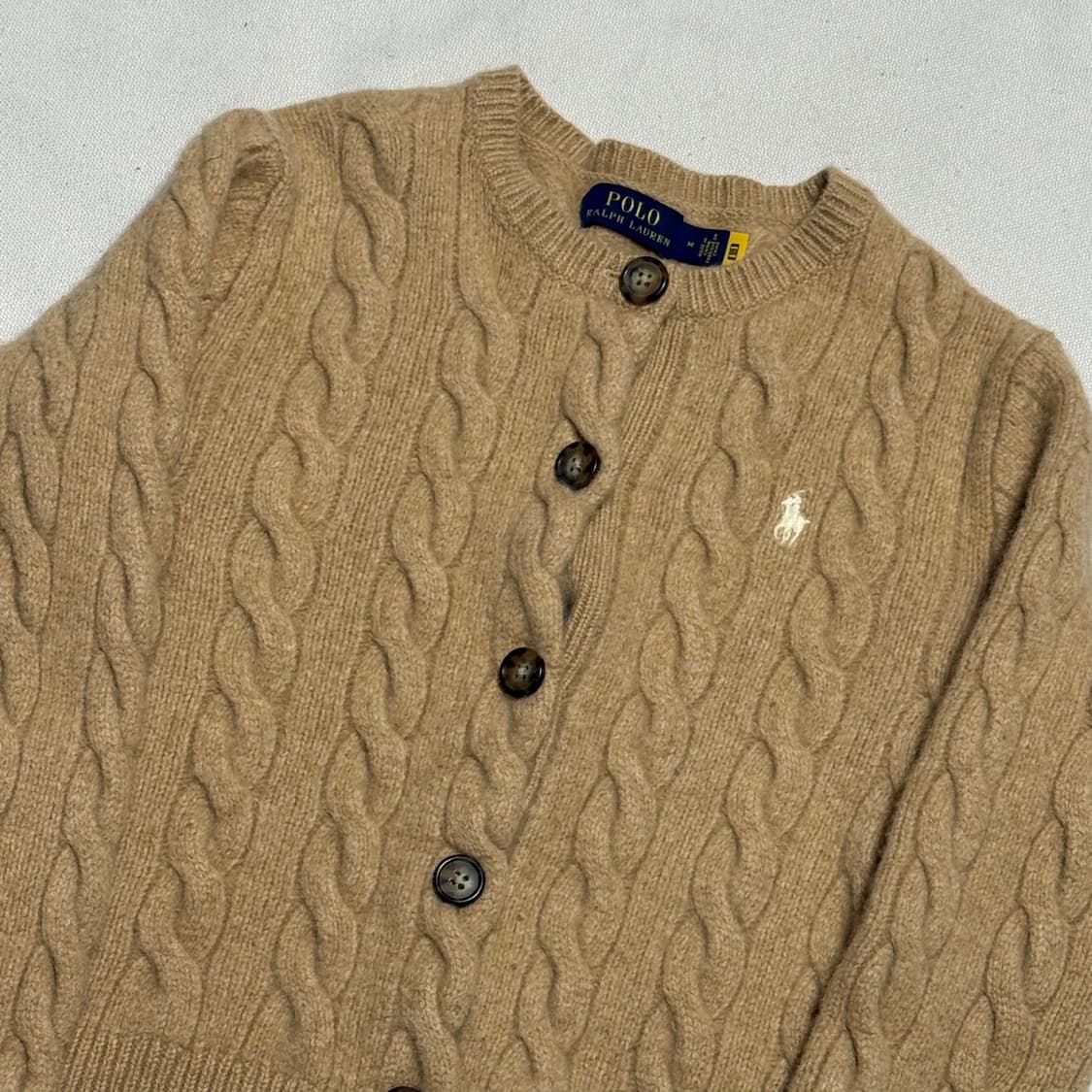 M 폴로랄프로렌 베이지 울 캐시미어 케이블 가디건 상품이미지1