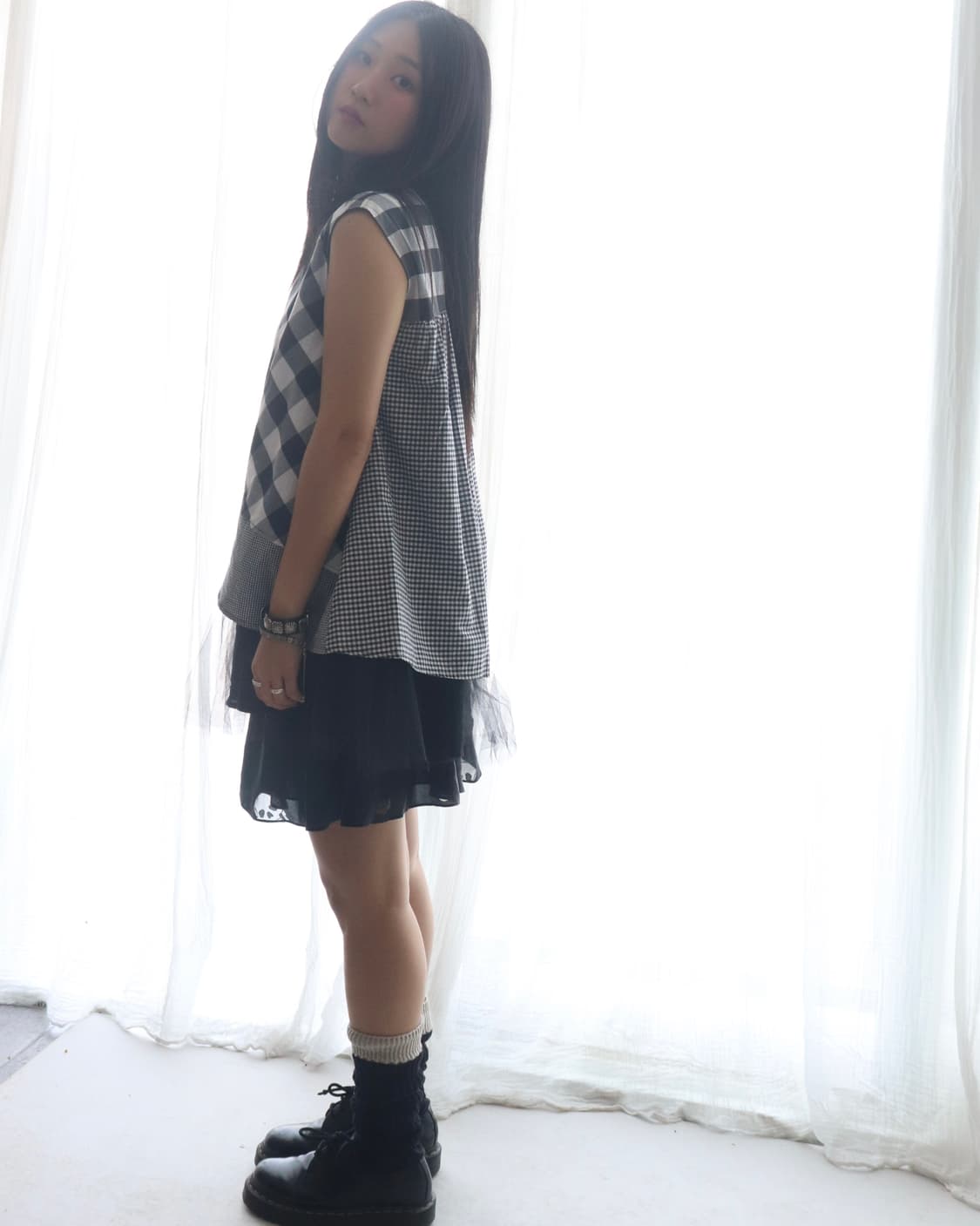 [Beams Boy] Tori-To Check Tulle Blouse 상품이미지7