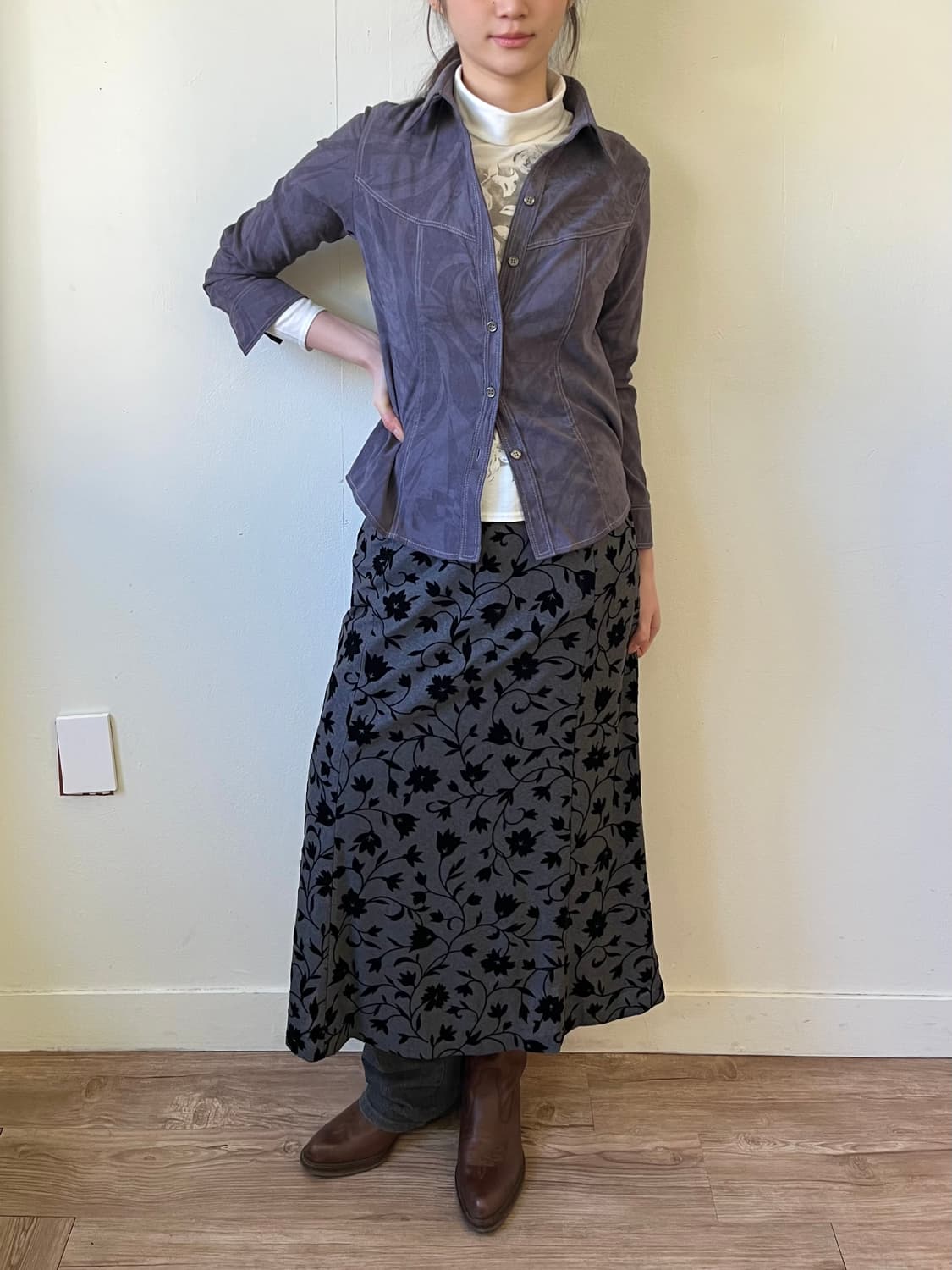 SlowLife 퍼플그레이 아트플라워 셔츠 상품이미지7