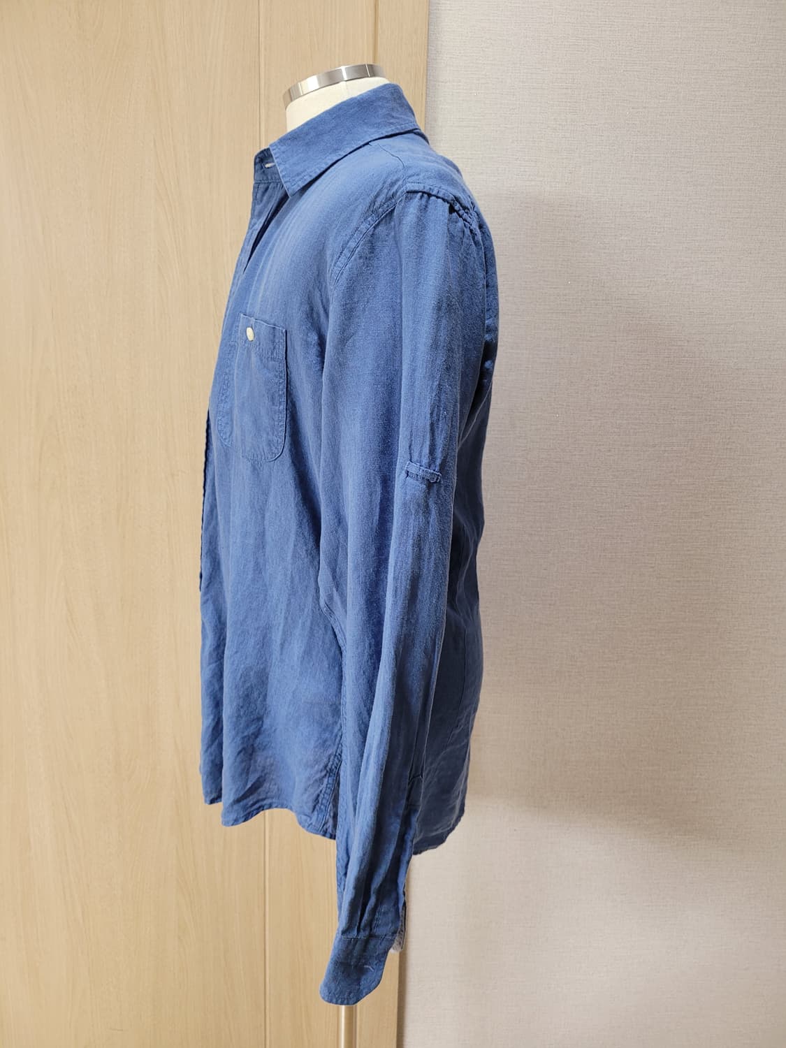 스파오포맨 SPAO for men 롤업 린넨 셔츠 105 블루 상품이미지5