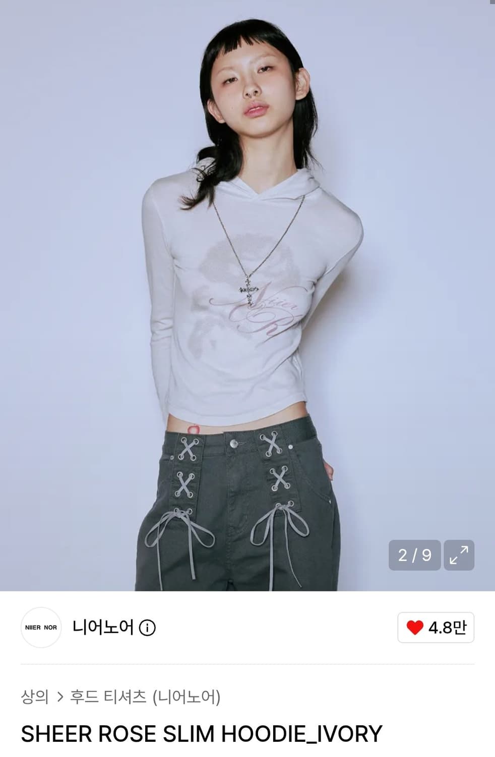 니어노어 SHEER ROSE SLIM HOODIE_IVORY 상품이미지2