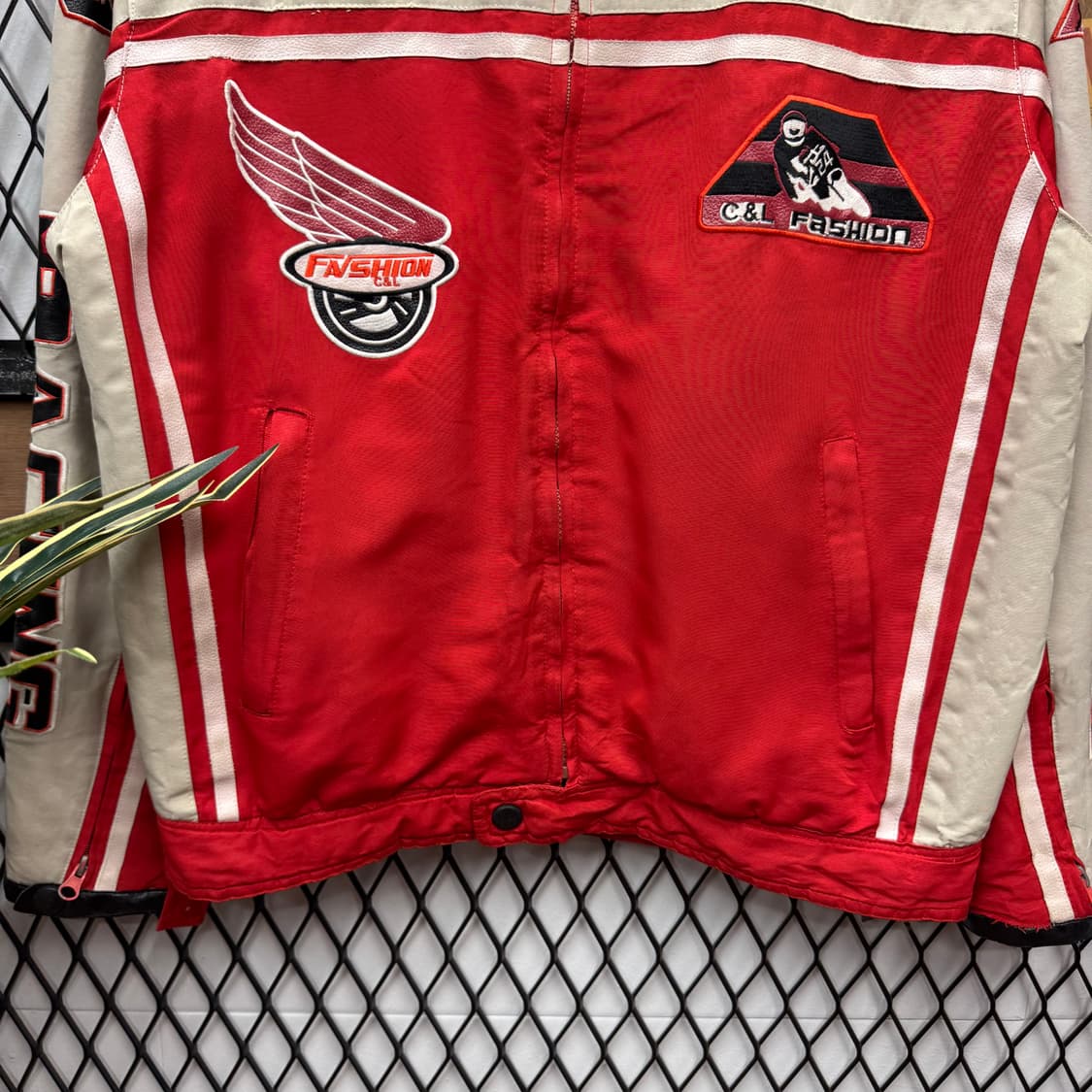 00s C&L 모터레이싱 라이더자켓 전후면 패치 디테일 레드 아이보리 상품이미지4