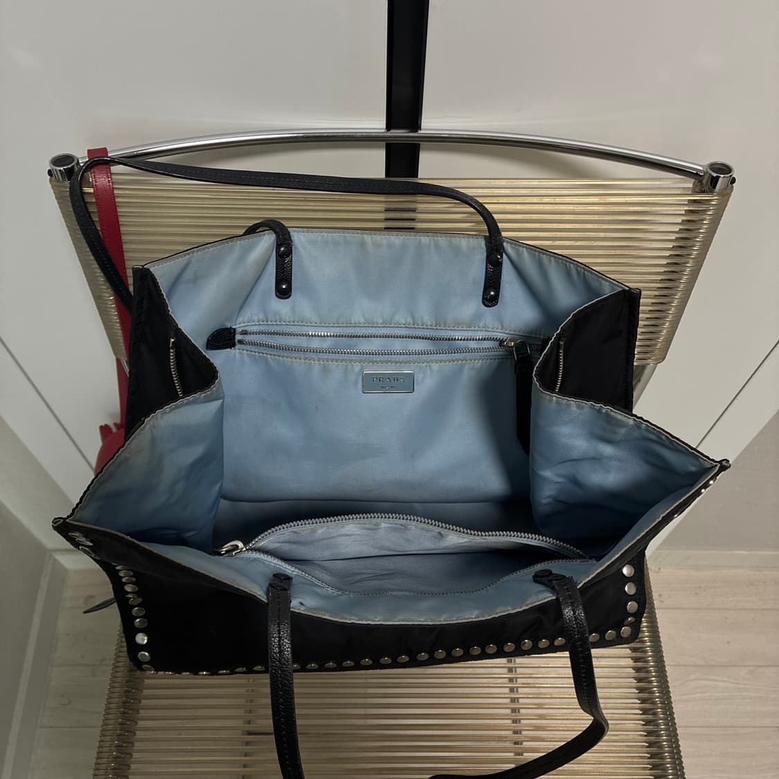 Prada Studded Nylon Etiquette Tote Black 상품이미지6