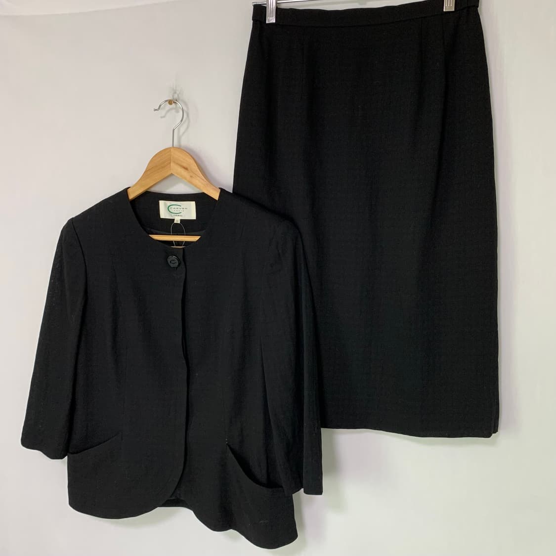 까르벵 노카라 블레이저 자켓 미디 스커트 투피스 정장 셋업 블랙 상품이미지2