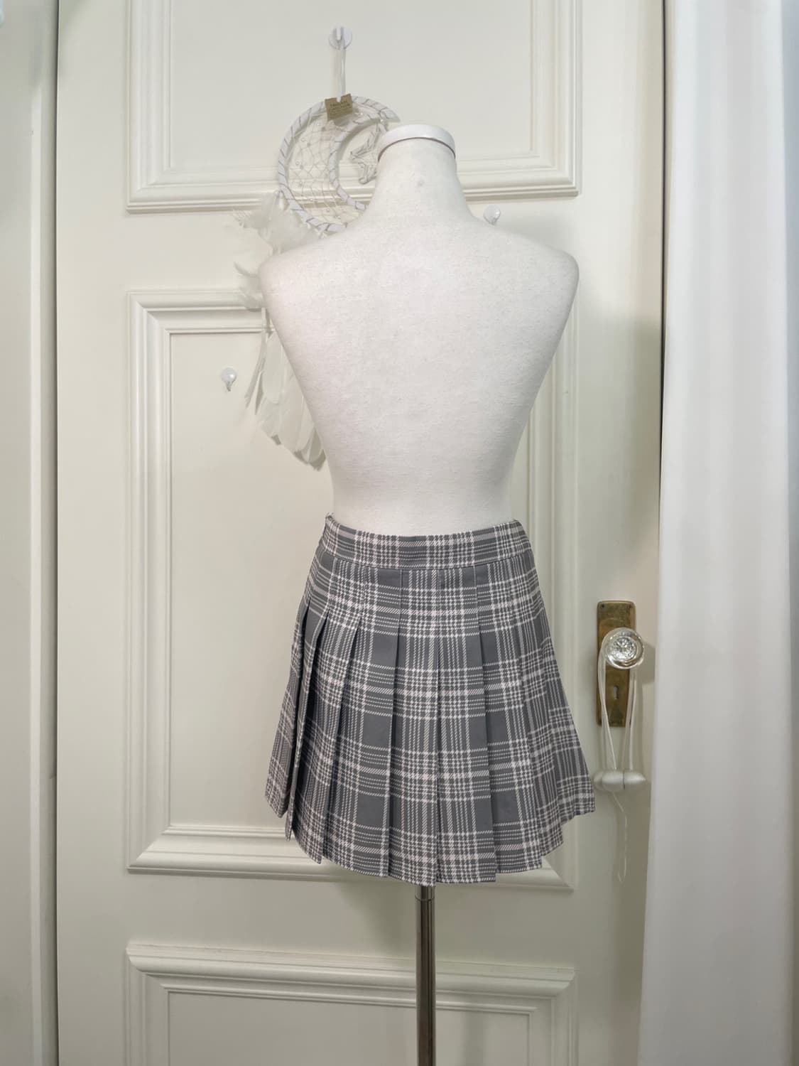 gray pink check pleats mini skirt 상품이미지3