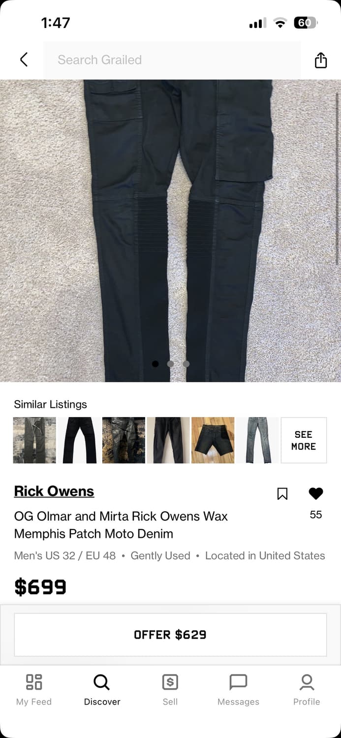 14ss 릭오웬스 멤피스진 46 size 상품이미지6