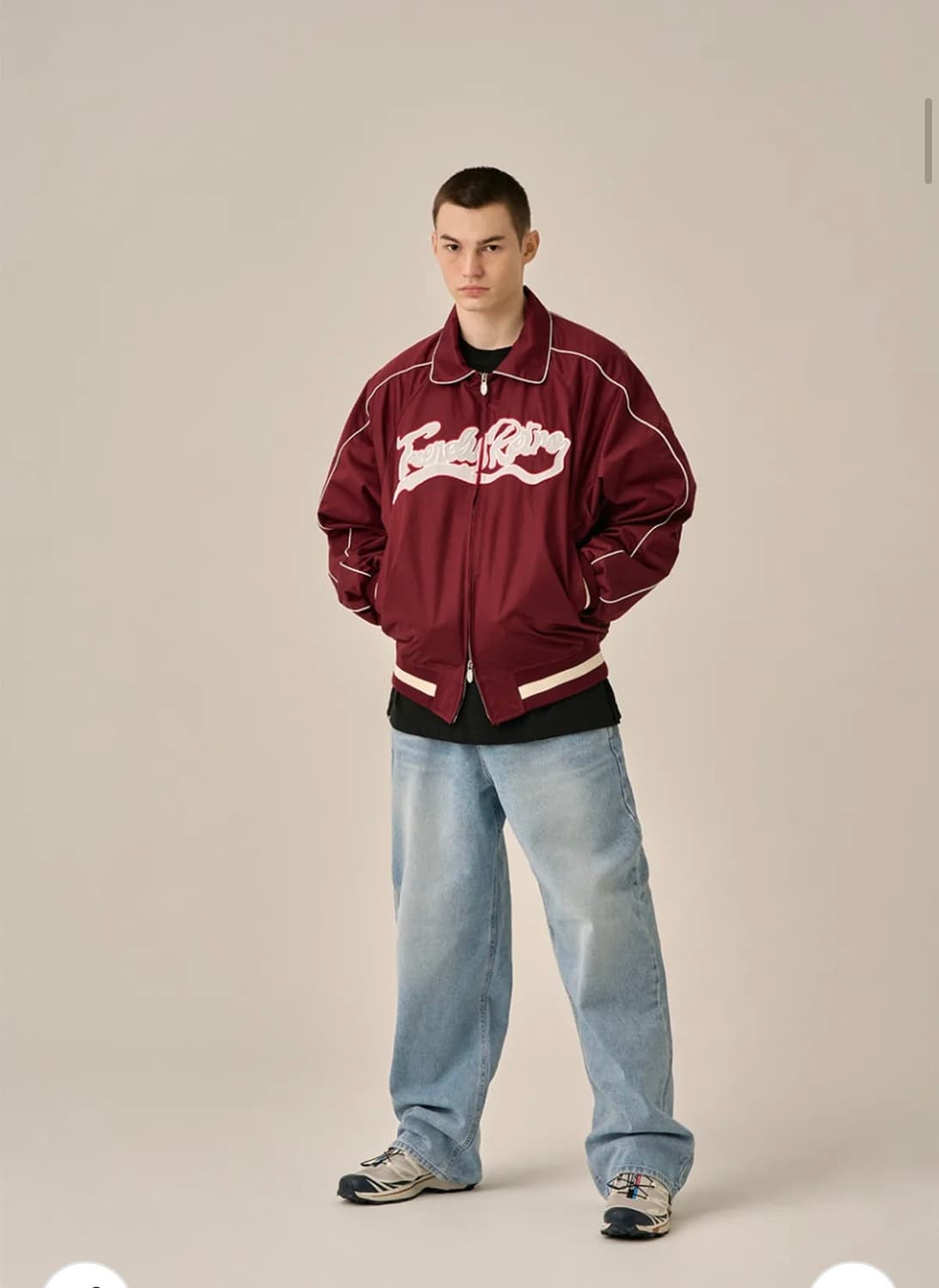 구빈 빅 로고 파이핑 블루종 - 버건디 M 상품이미지3