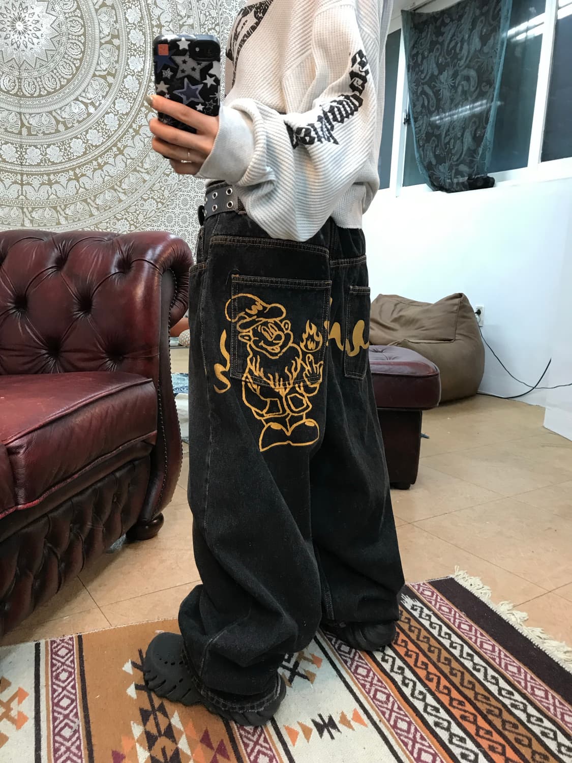 위캔더스 자수 와이드 데님팬츠  상품이미지1