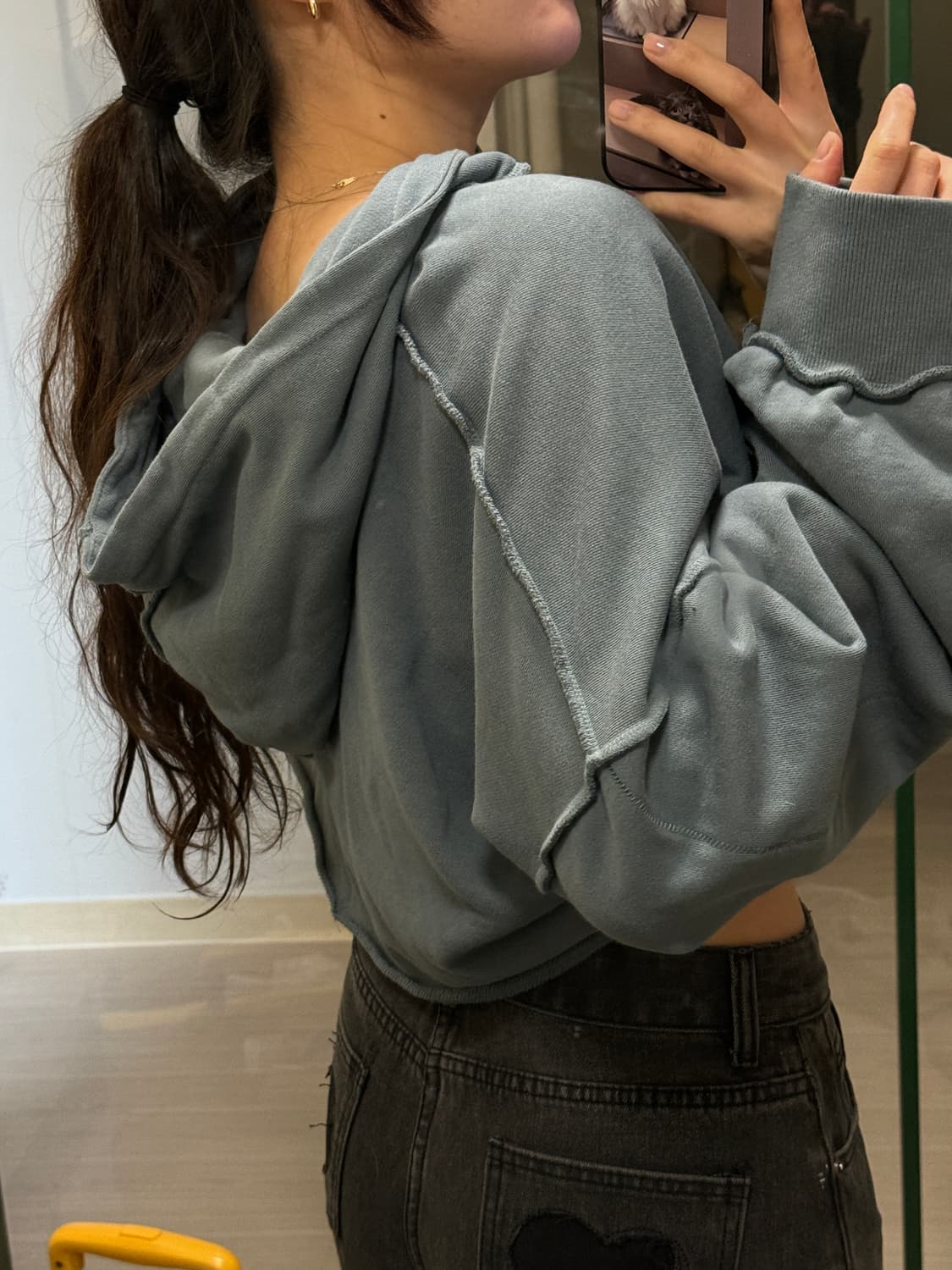 빈티지 딥블루 크롭 후디 얕은기모(마지막 두장 실컬러와 유사) 상품이미지2