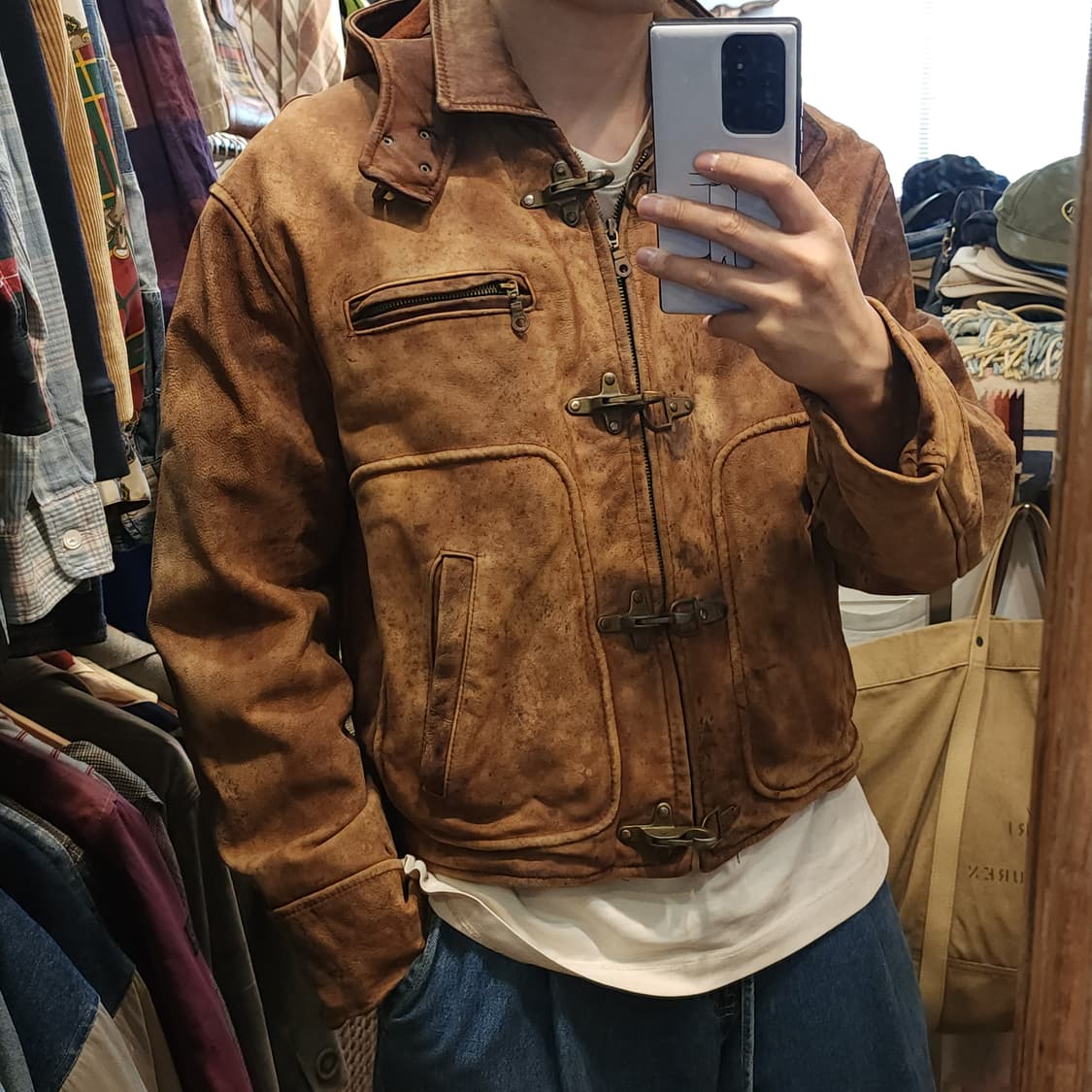 90s 프렌치 파이어맨 가죽자켓 헤비레더 바이커 봄버 레더자켓 52 상품이미지10