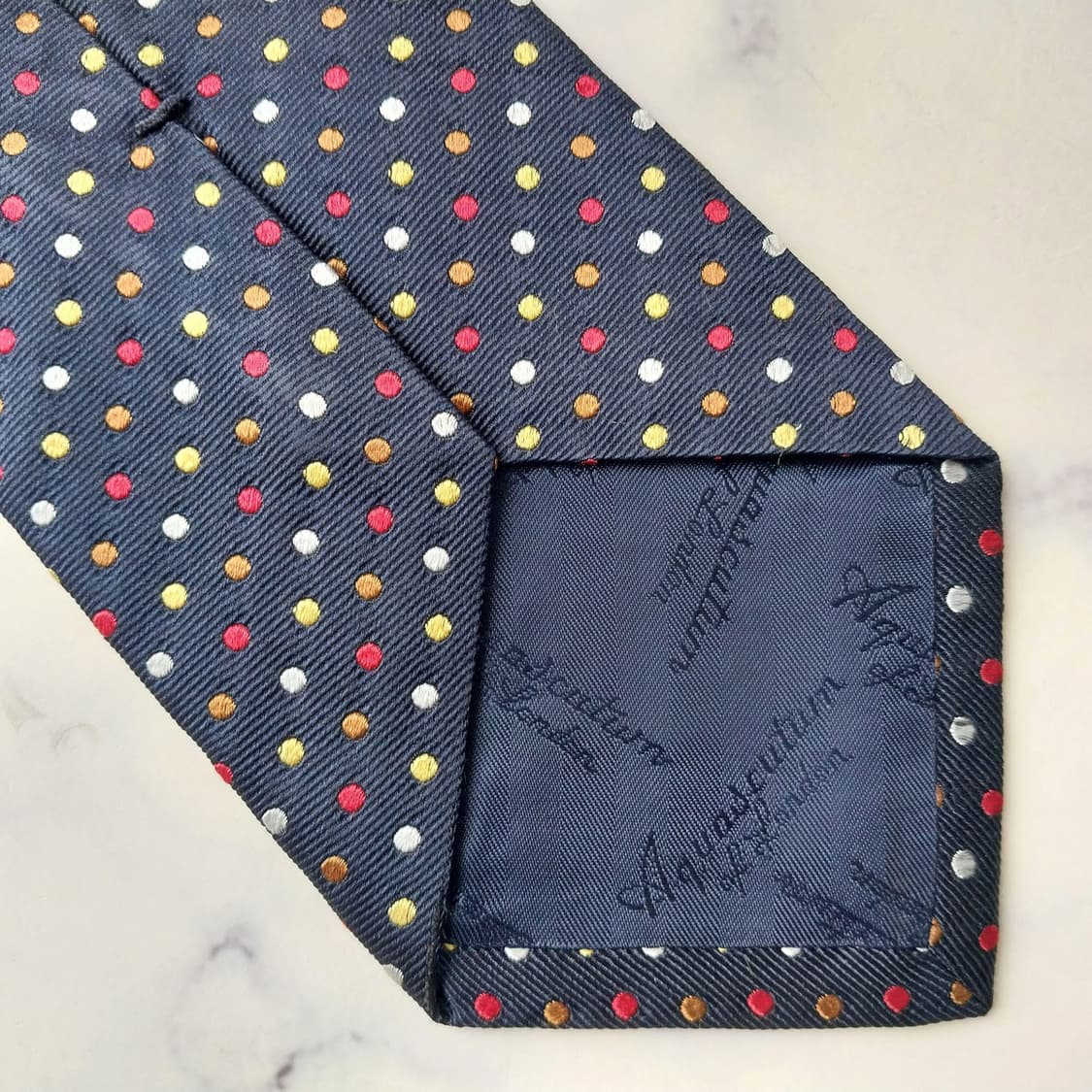 아쿠아스큐텀 실크 네이비 도트 패턴 넥타이 9.7cm A등급 K2572 상품이미지7
