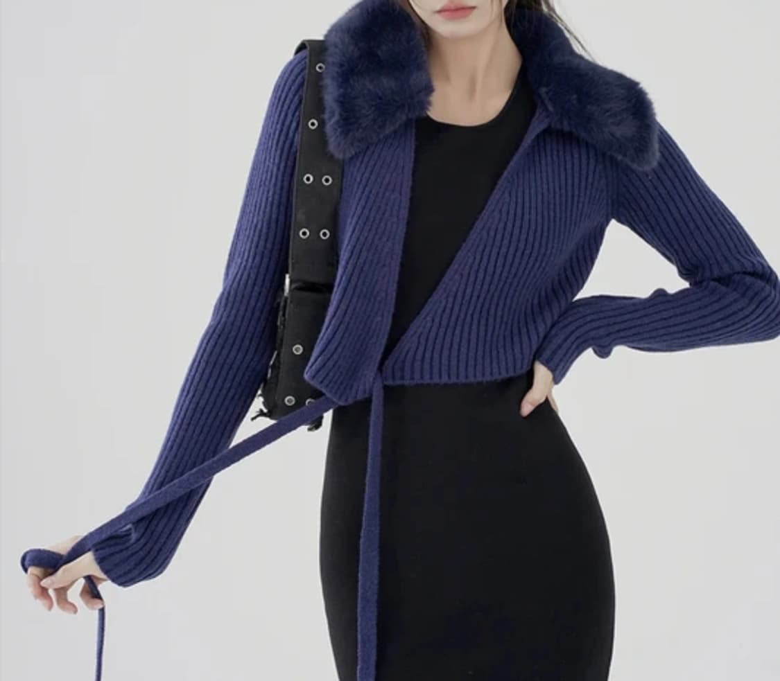 자라 Zara s사이즈 카라 퍼 가디건 네이비 상품이미지1