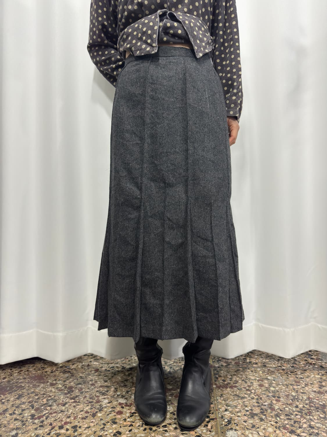 permity gray wool pleats long skirt 상품이미지1