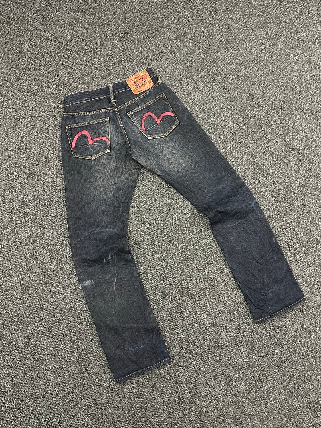 28)에비수 빈티지 포켓 프린팅 여성 셀비지 데님팬츠 상품이미지1