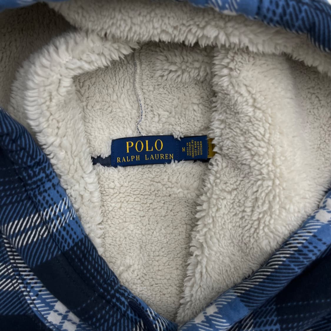 폴로 랄프로렌 화이트포니 블루 타탄체크 기모 후드 M 상품이미지5
