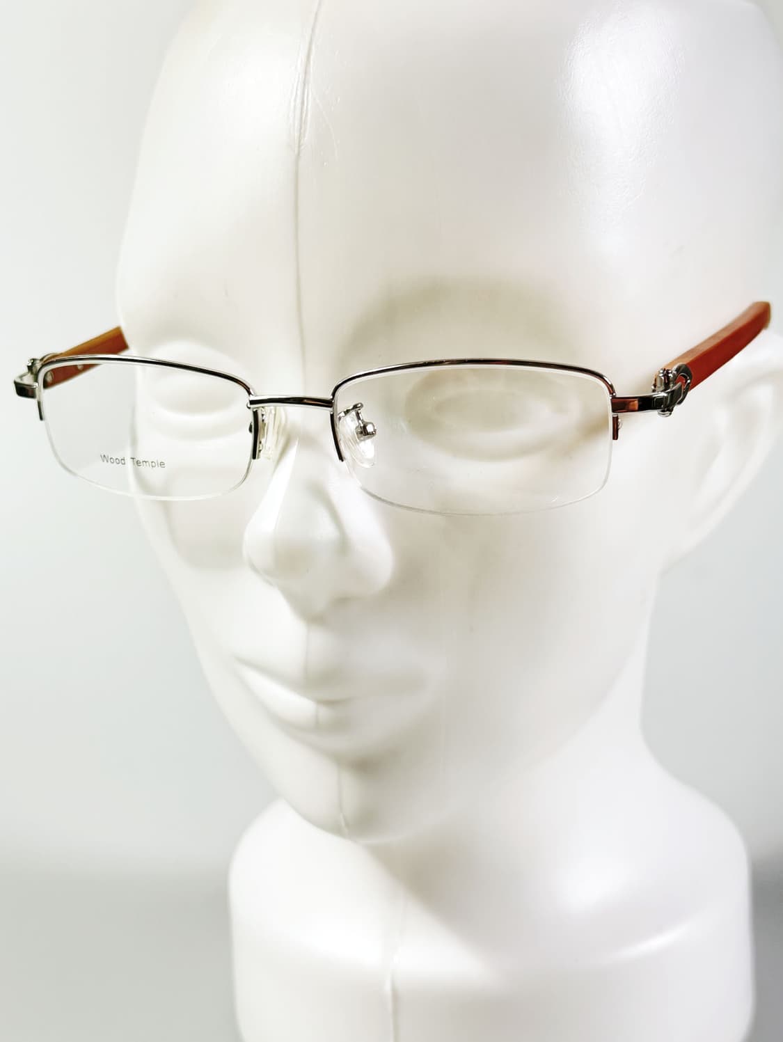 90s TOKIO 실버 메탈 반무테 스퀘어 우드템플 빈티지 안경 상품이미지9