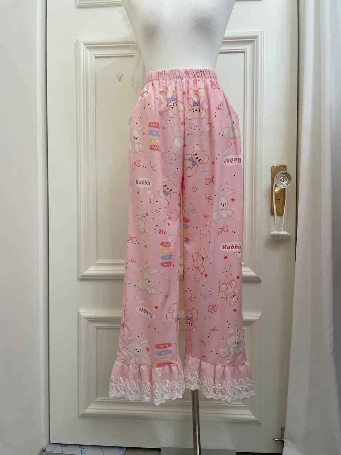 pink lace point bear print pajama set 상품이미지10