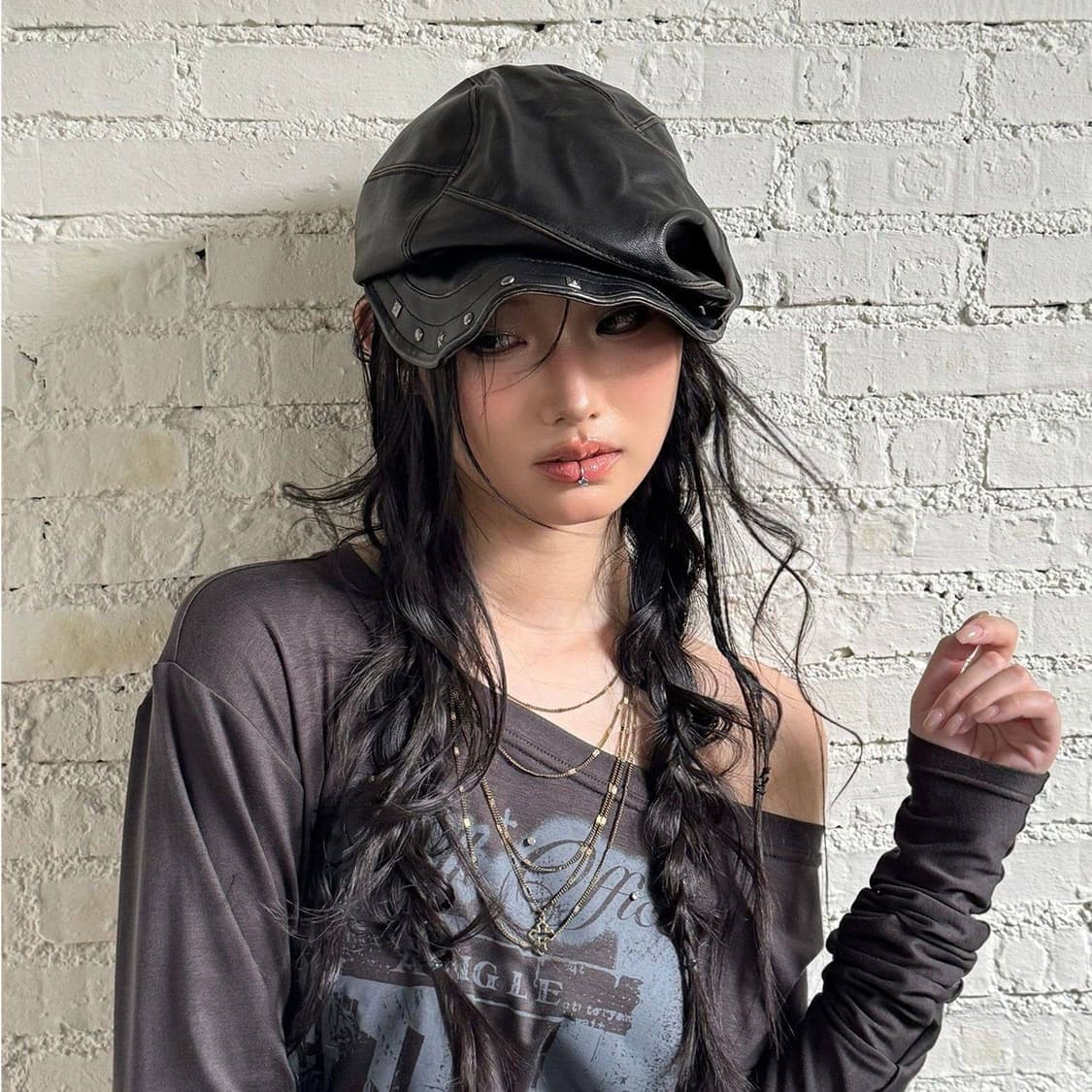 빈티지 무드 레더 스터드 캡 상품이미지6