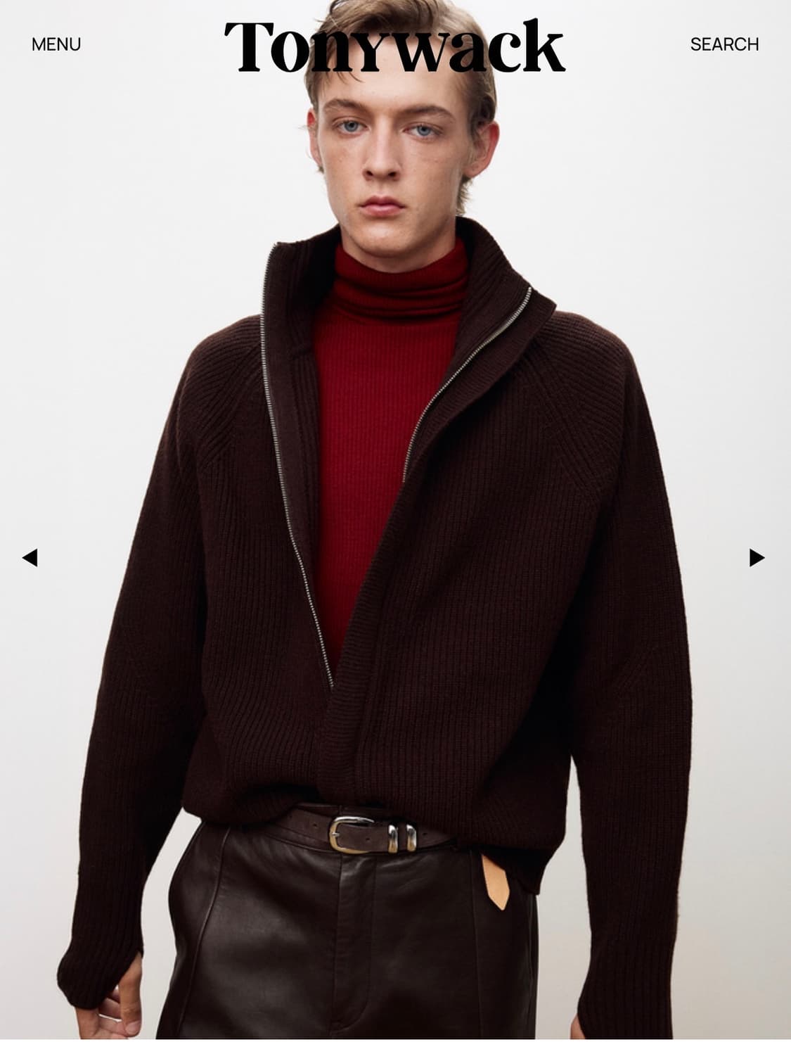 [L]토니웩 슈퍼파인 메리노울 플라켓 집업 니트 브라운 상품이미지1