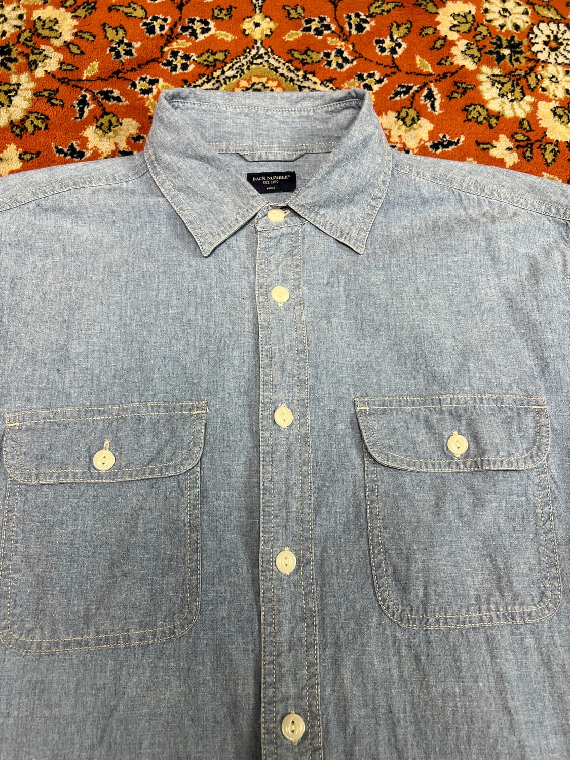 [L] BACK NUMBER 백넘버 샴브레이 셔츠 블루 상품이미지4