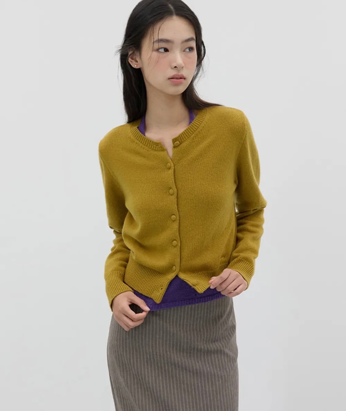 미치코런던 메리노 울 니트 가디건 올리브 상품이미지1