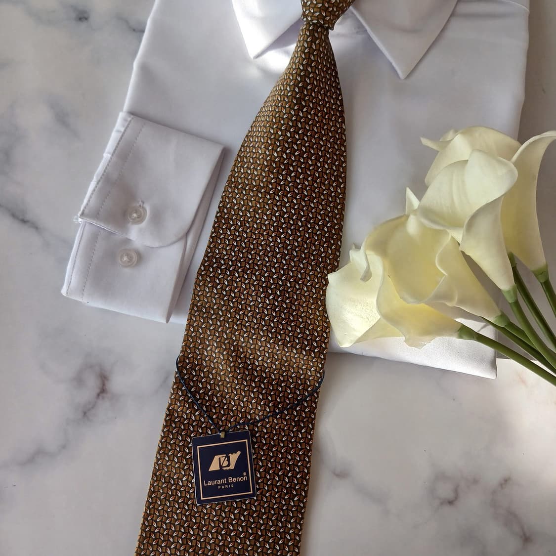로랑베롱 실크 브라운 마이크로 패턴 넥타이 9.4cm 새제품 A19217 상품이미지5