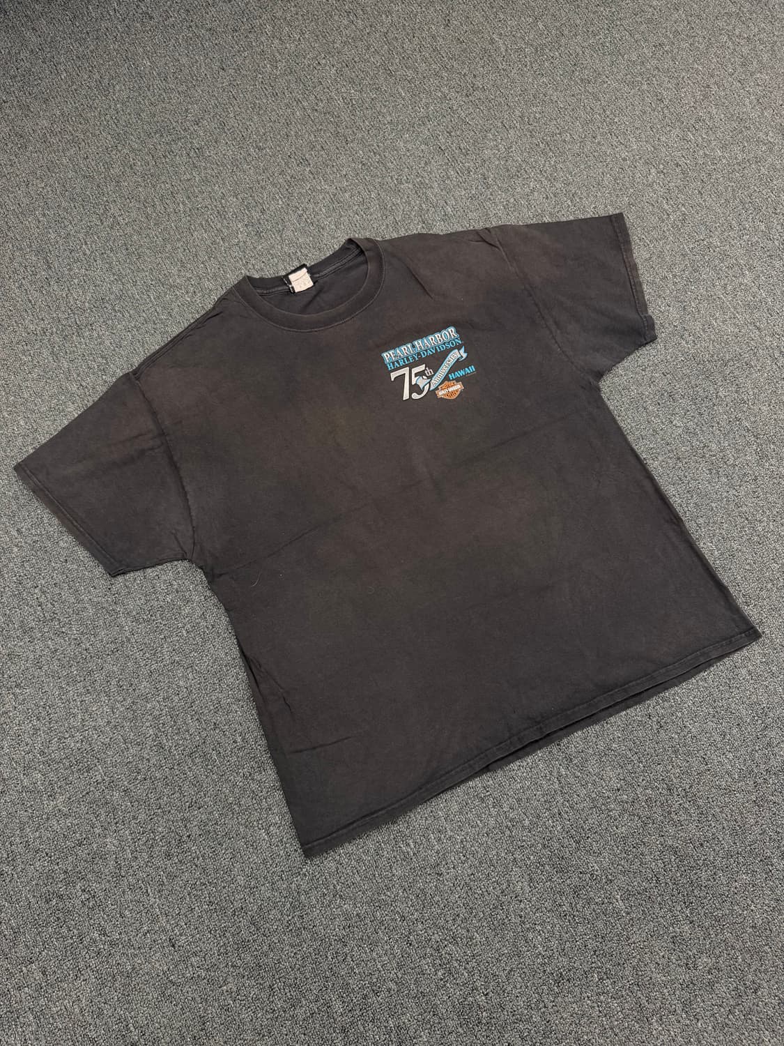 XL) 할리데이비슨 빈티지 하와이 군함 프린팅 반팔 티셔츠 상품이미지1