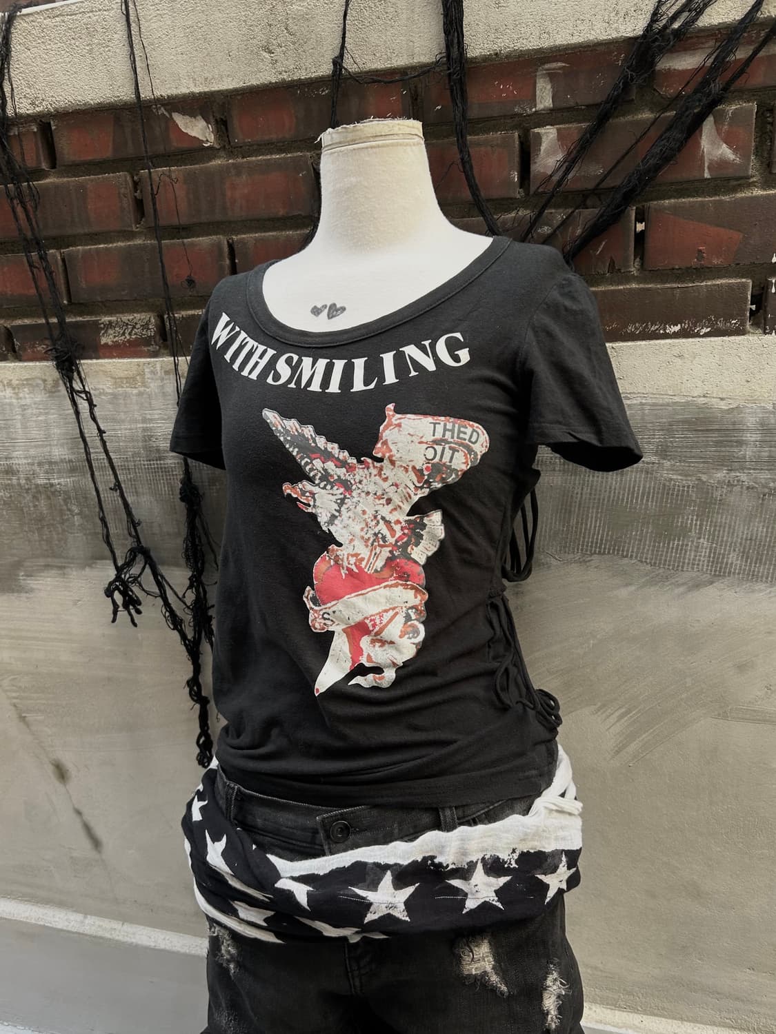 *rare design* 00s M.K.R 펑크 거미줄 웹 크로스 티셔츠 상품이미지2