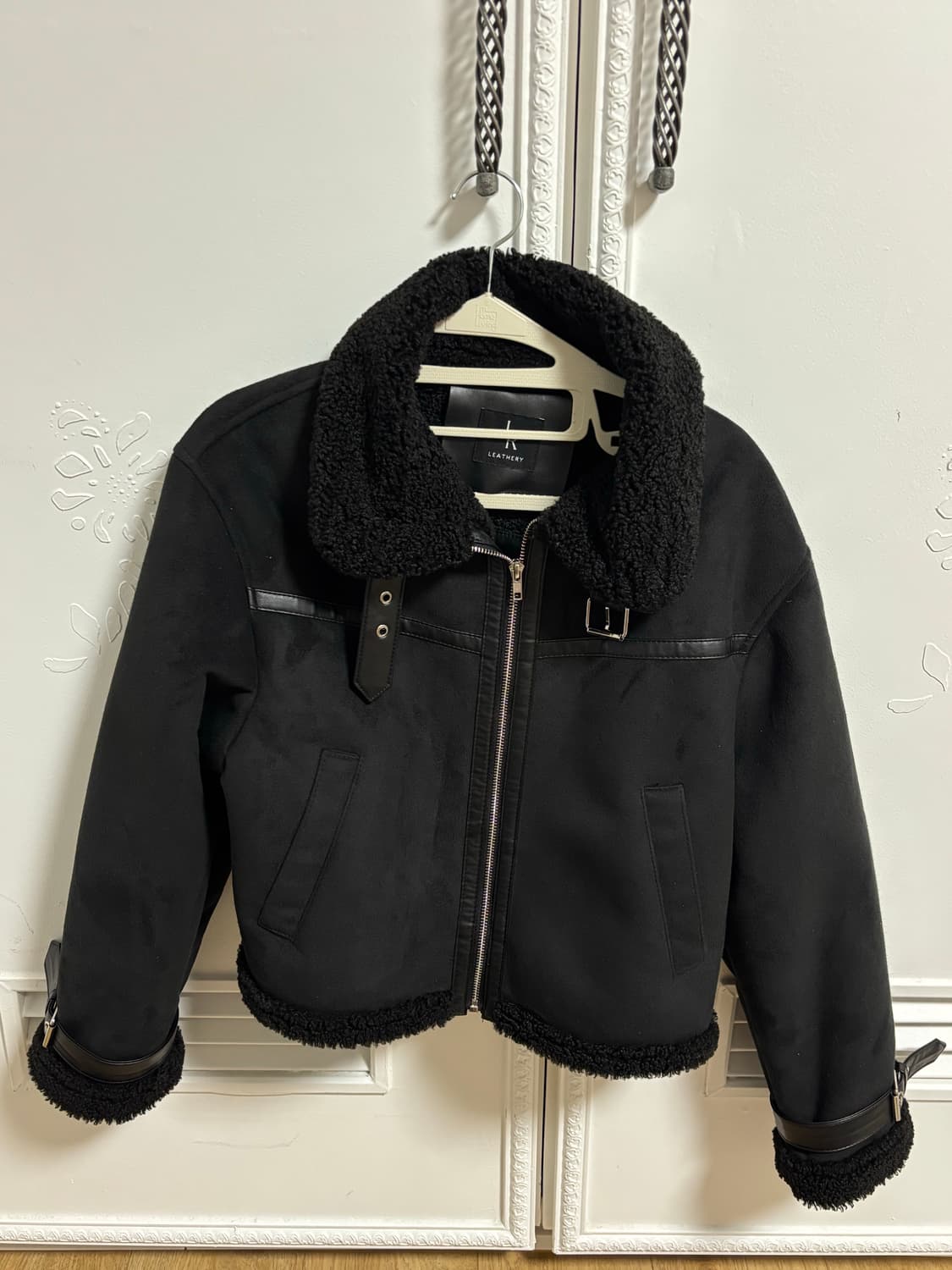 레더리 오블리크 스웨이드 무스탕 자켓 블랙 상품이미지3