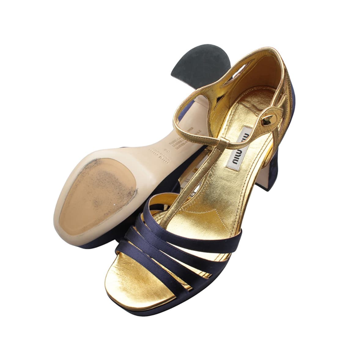 미우미우 네이비블루 새틴 T스트랩 샌들 38 상품이미지3