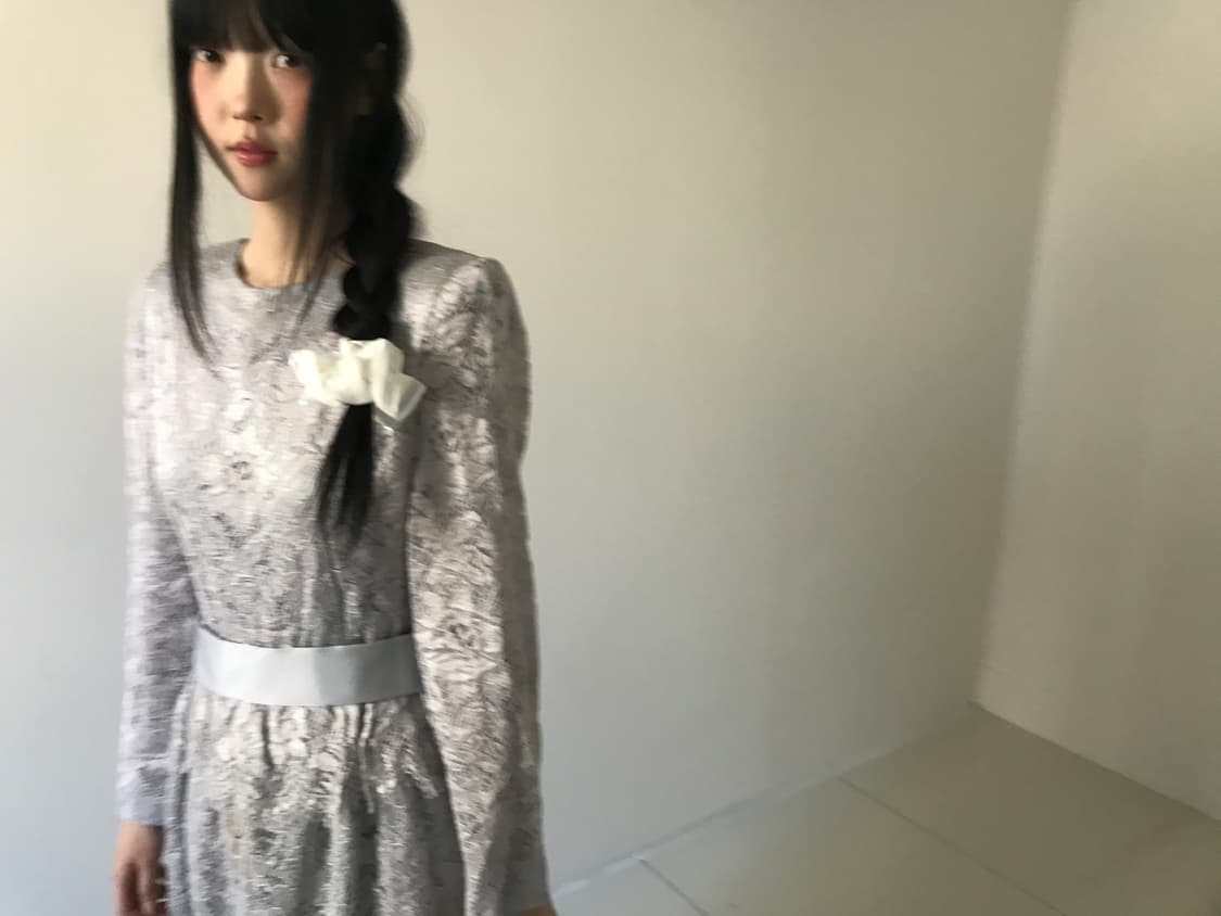 Lace embroidery silver belted dress 상품이미지6