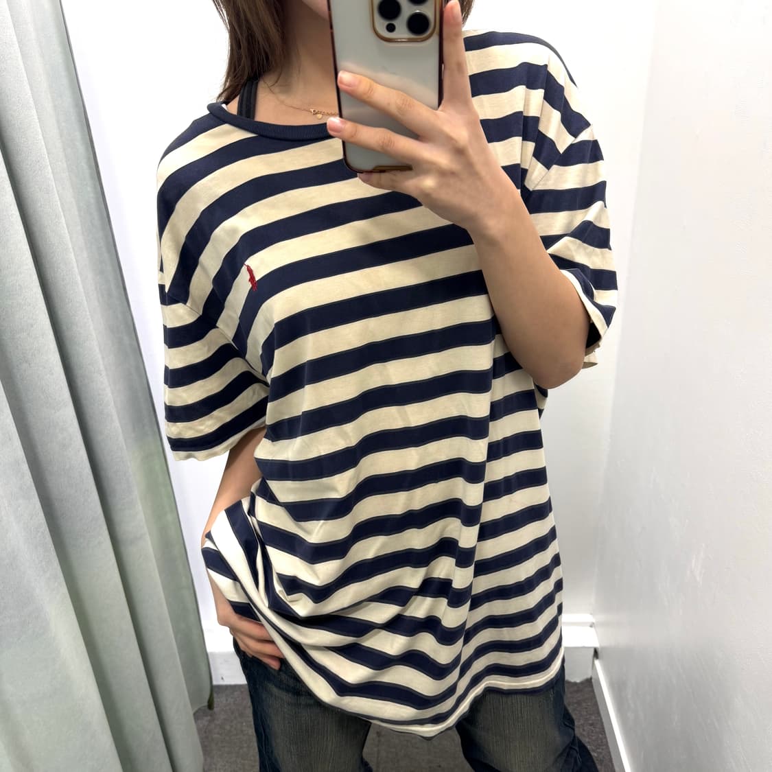 폴로 블루 아이보리 스트라이프 반팔티 상품이미지2