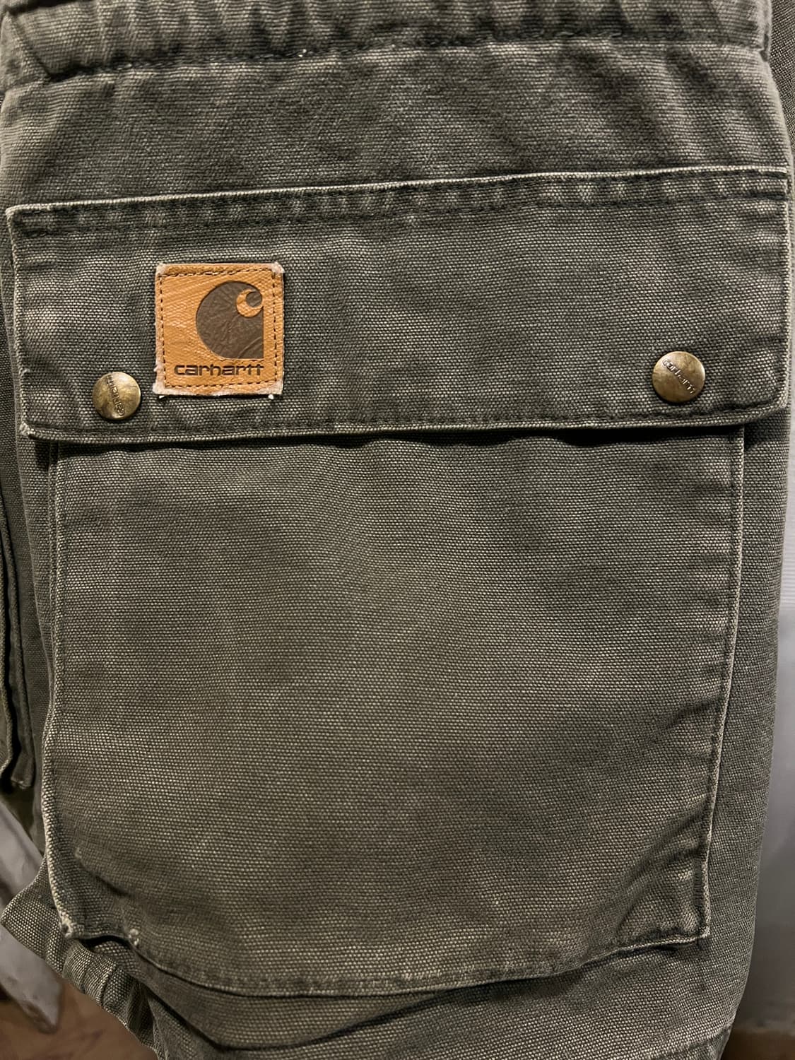 [XL]90's 칼하트 USA Made 빈티지 워싱 모스그린 워크 자켓 상품이미지4