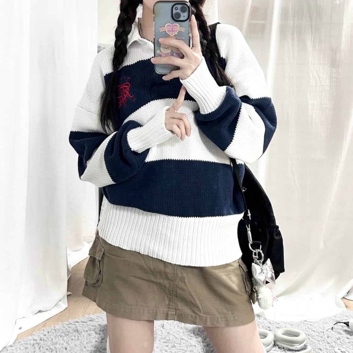 폴로 랄프로렌 80s 카라넥 배색 단가라 빈티지 니트 상품이미지9