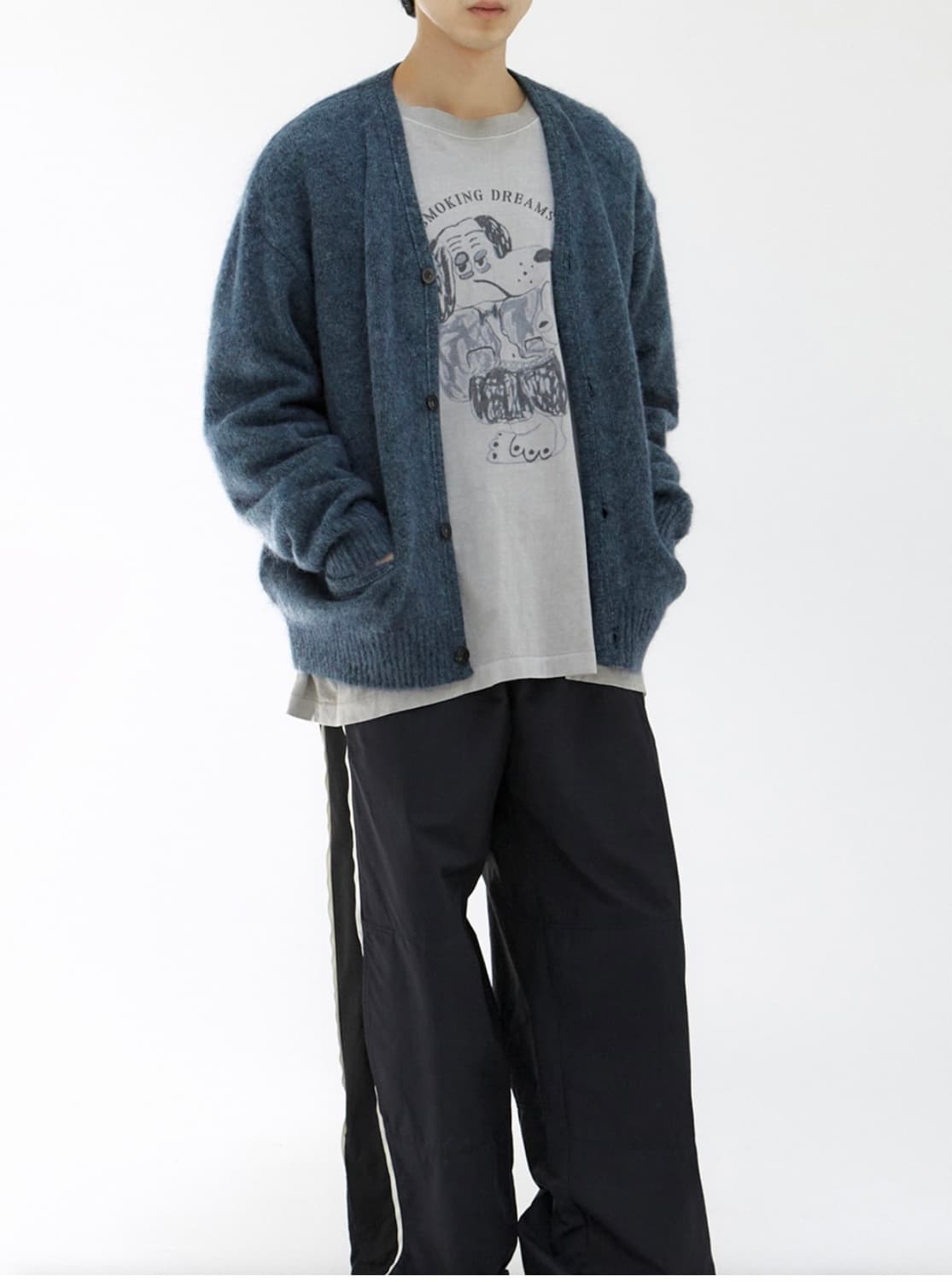 폴리테루 라이트 모헤어 가디건 블루 새상품 팝니다. 상품이미지4