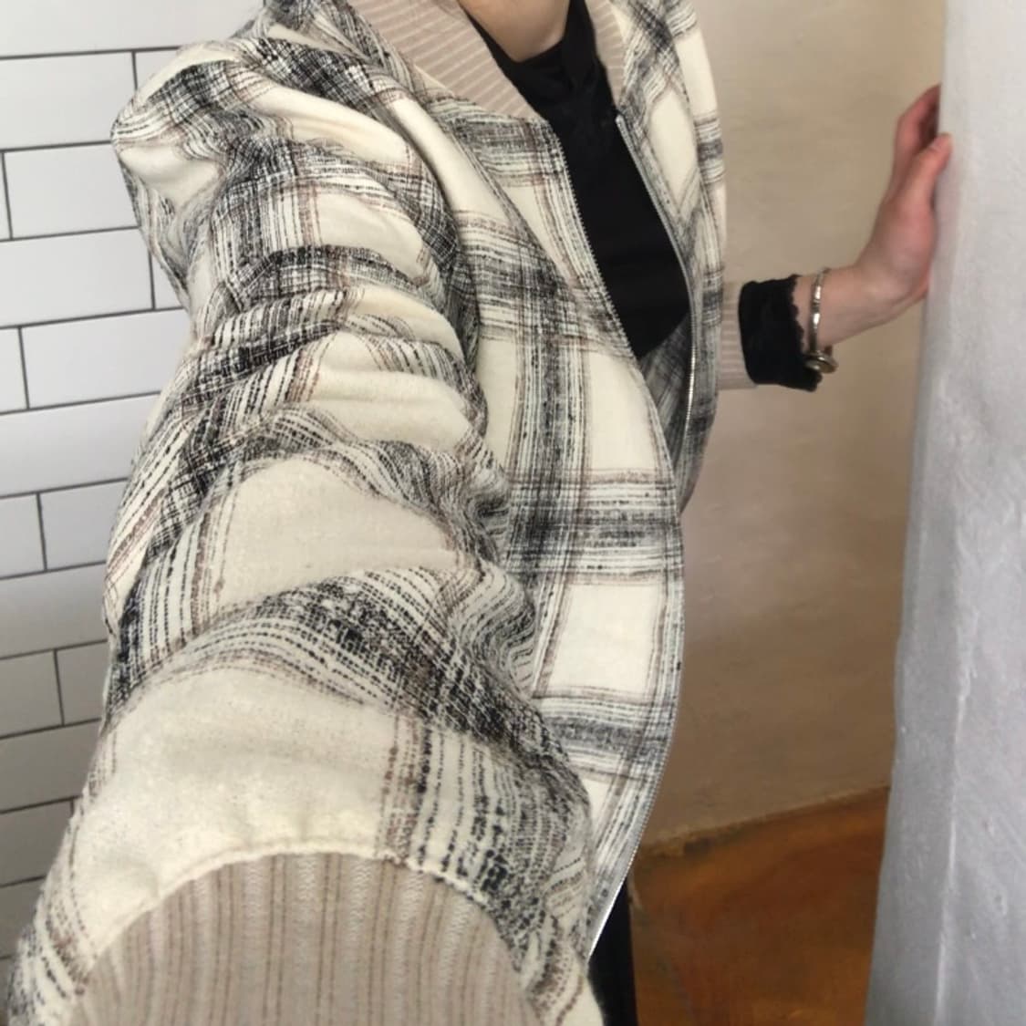 체크 패턴 집업 블루종 상품이미지5