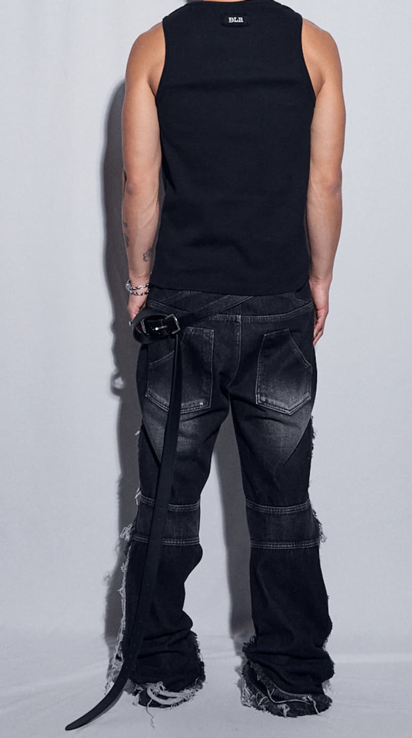 비엘알 디스트로이드 크러쉬 더블라인 워싱데님 팬츠 상품이미지5