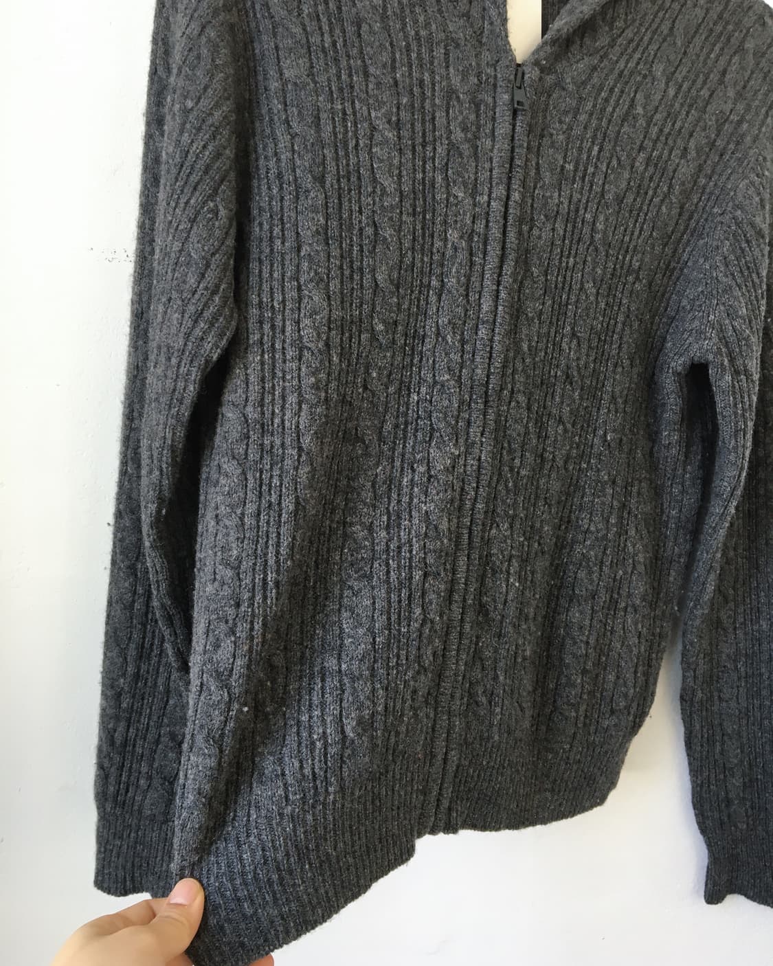 Woolen cable knit hood zip up 상품이미지3