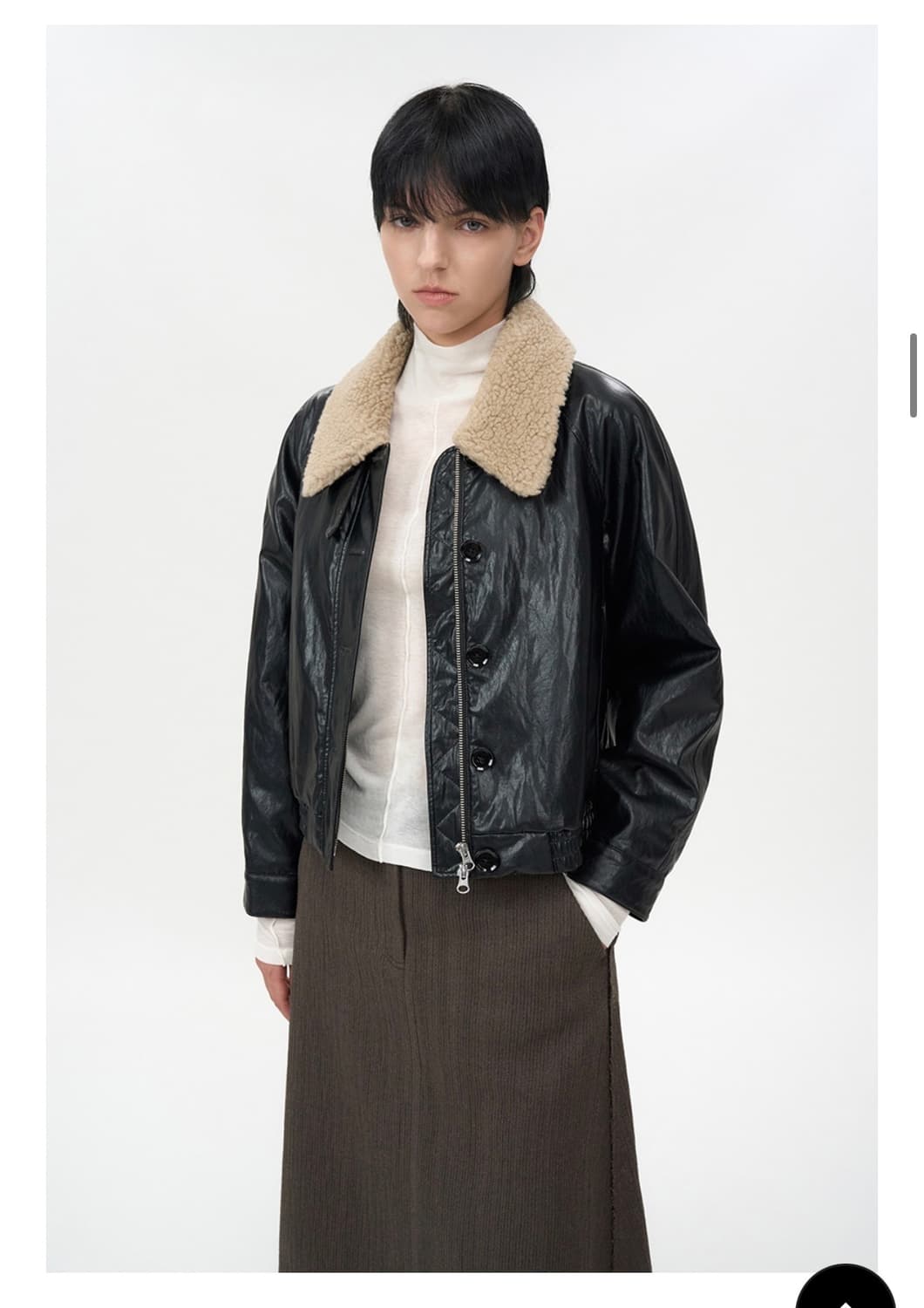 디태처블 퍼 레더 블루종 BLACK 상품이미지2