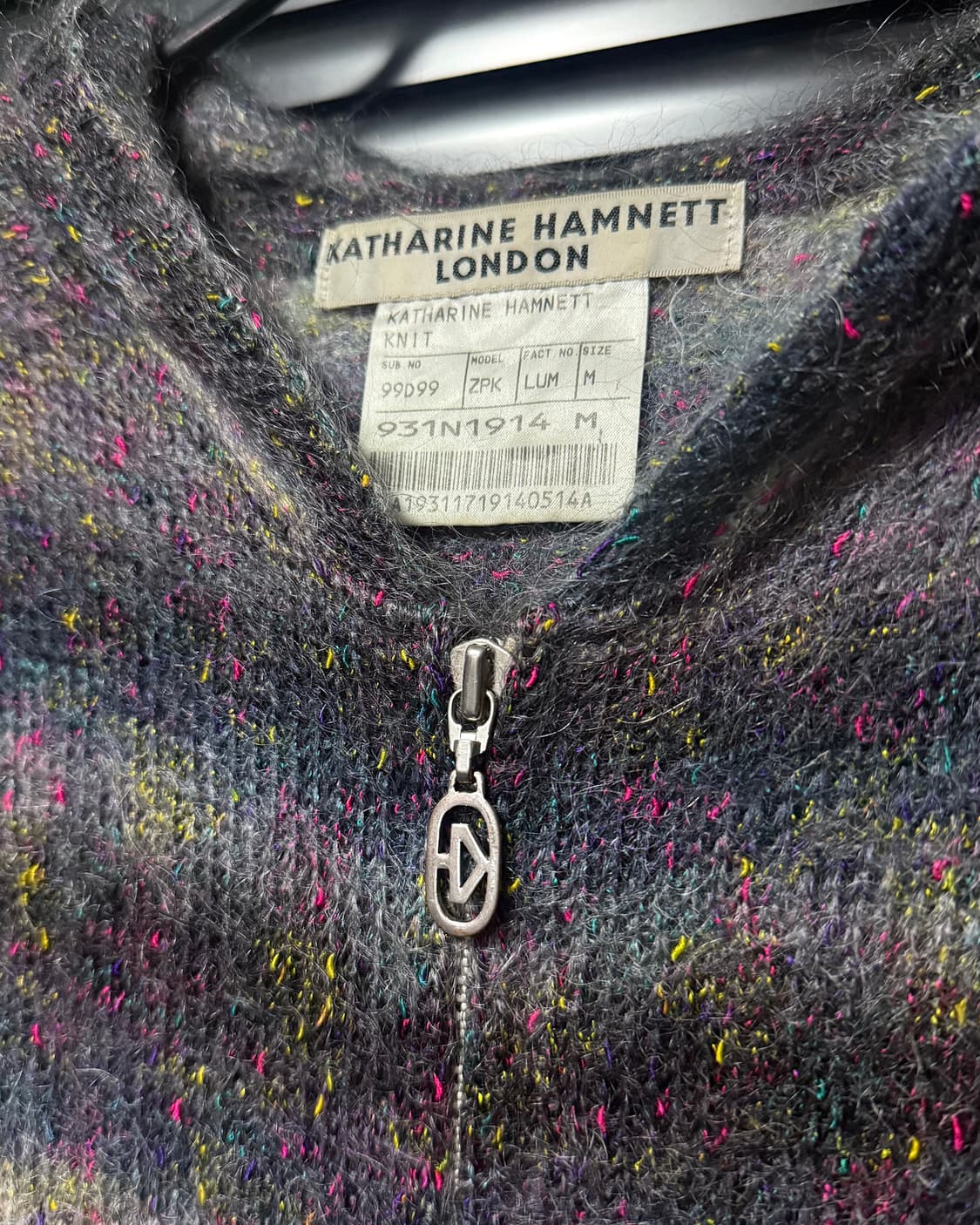 캐서린 햄넷 런던 보카시 모헤어 나일론 스트라이프 일본 후드 니트 집업 상품이미지4