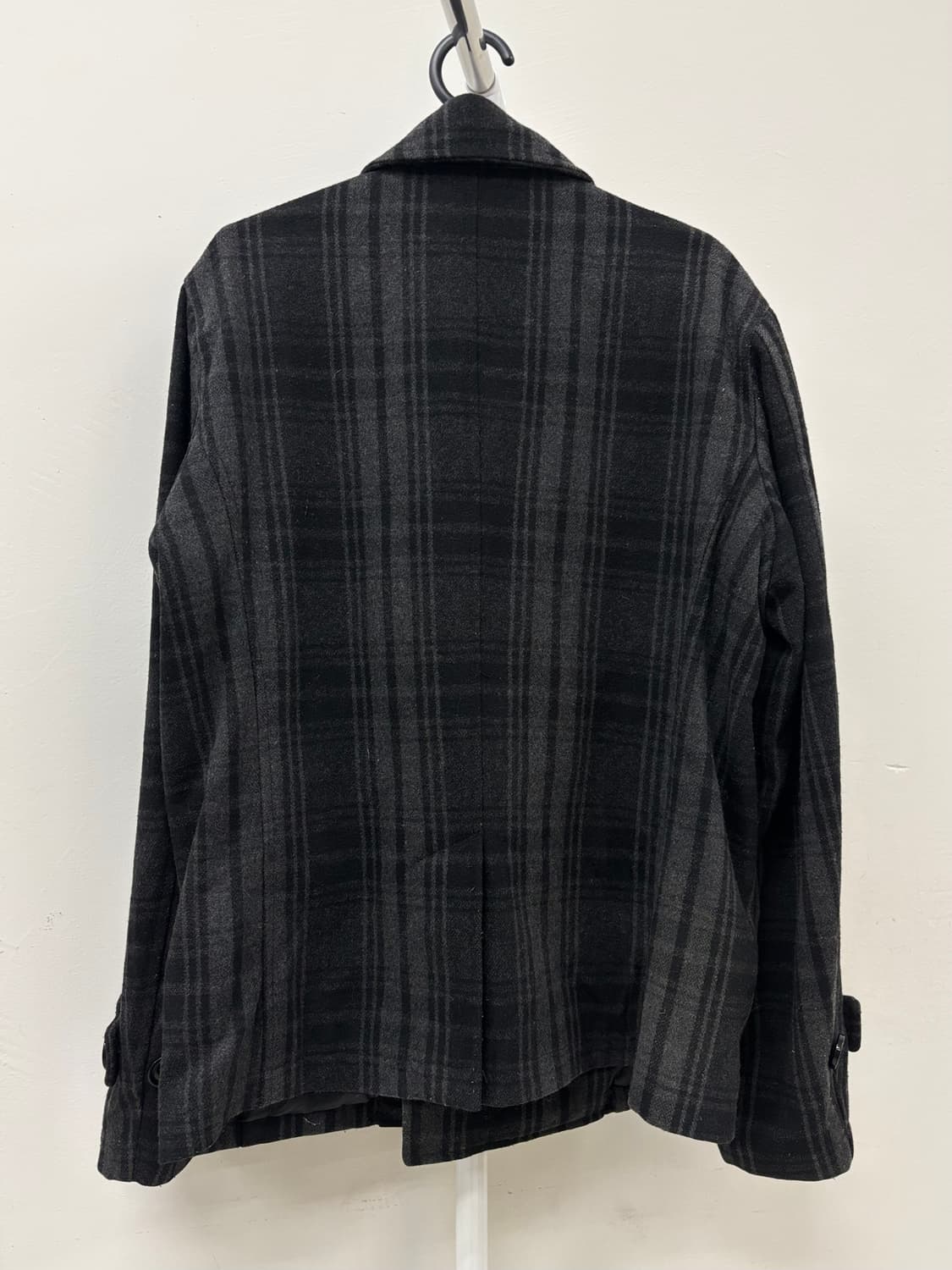 빈티지 그레이 체크 울 하프 더블코트 자켓 상품이미지8