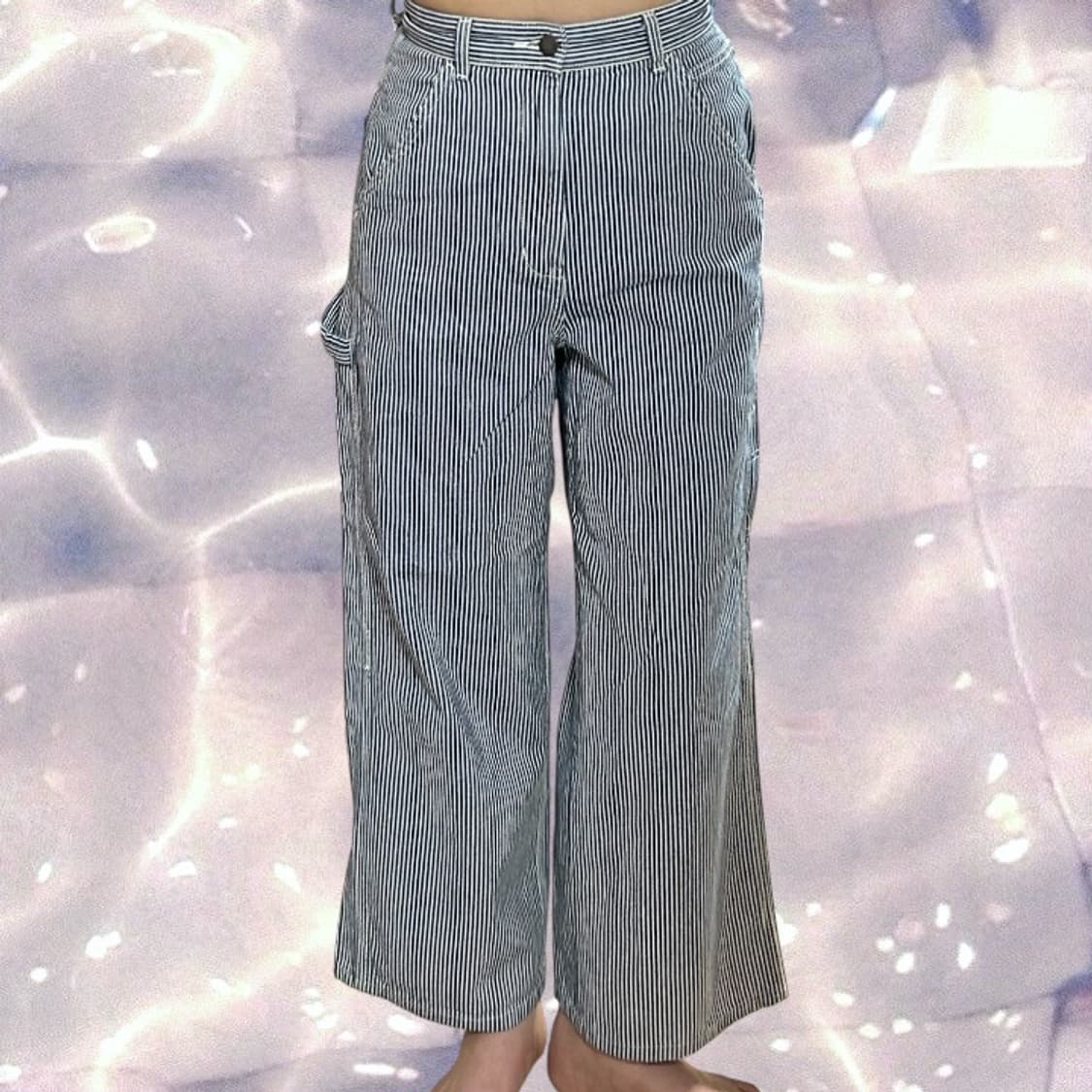 GU 히코리 스트라이프 블루 카펜터 와이드 팬츠  상품이미지2