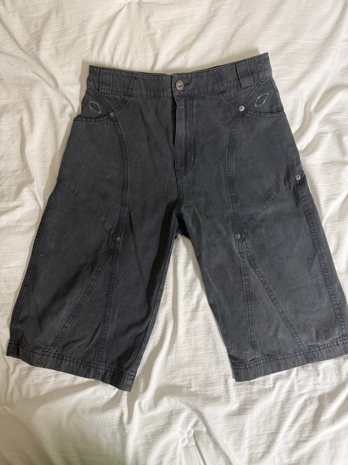 (W) 미스치프 옥스퍼드 버뮤다 팬츠 워시드 네이비 상품이미지1