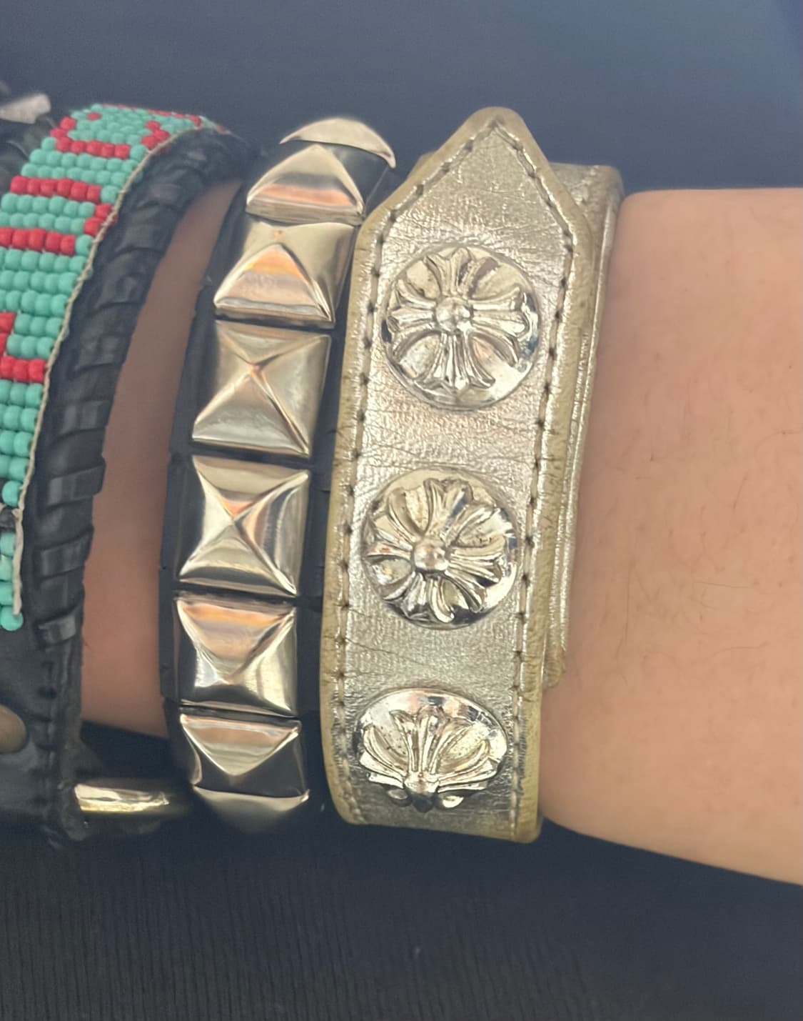 크롬하츠 3버튼 가죽팔찌 실버 상품이미지4