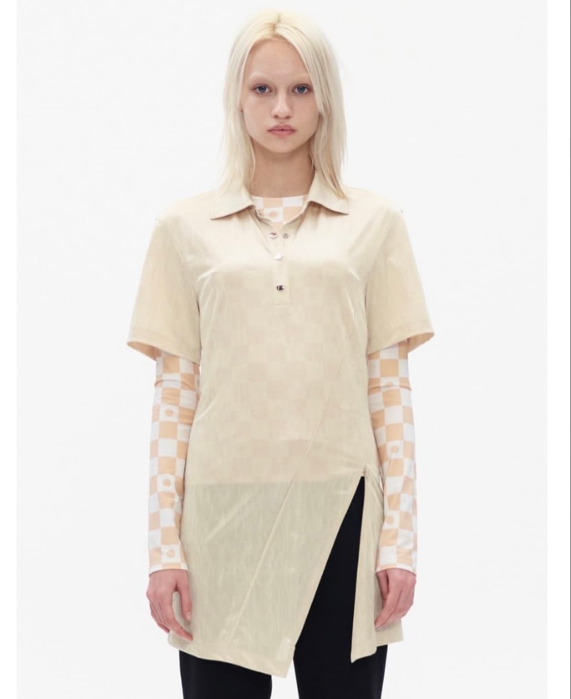 OPENYY DIAGONAL ZIP SLIT COLLARED T 상품이미지1