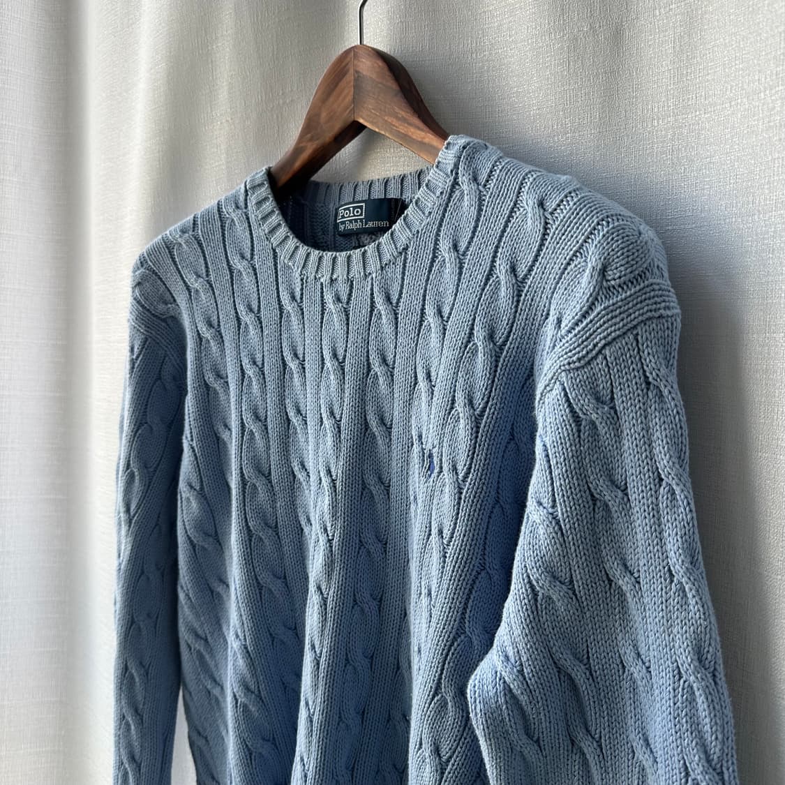 폴로 랄프로렌 케이블 니트 코튼 스웨터 스카이 블루 M 상품이미지4