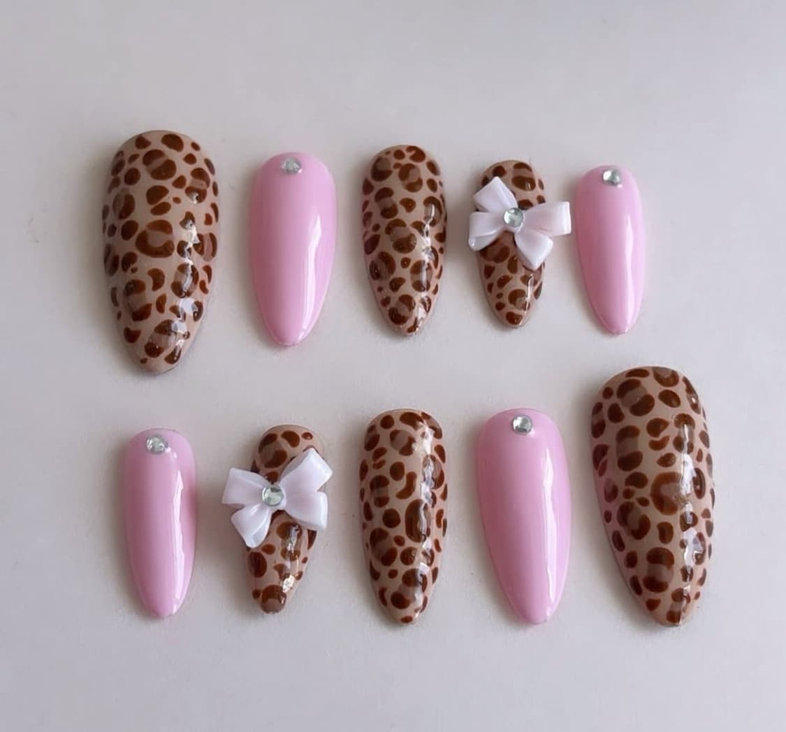 leopard pink nail set 수제네일팁 상품이미지1
