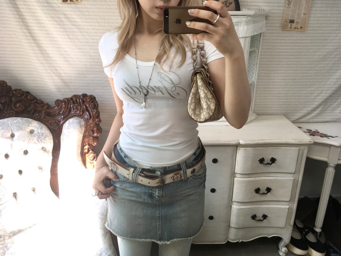 jpn vintage 하이틴 딱붙 프린팅 반팔 상품이미지1