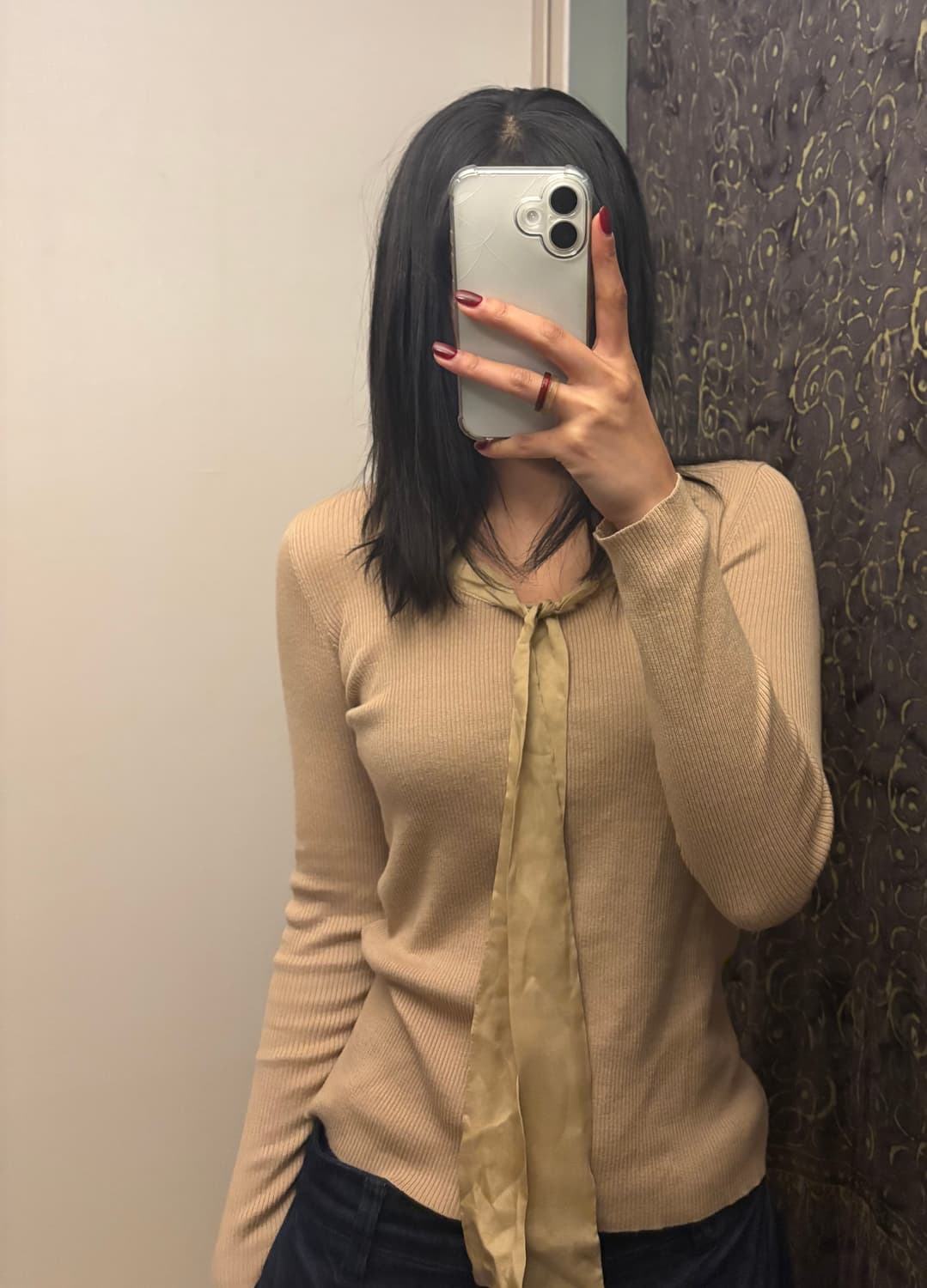 베이지 타이 골지 니트 상품이미지1